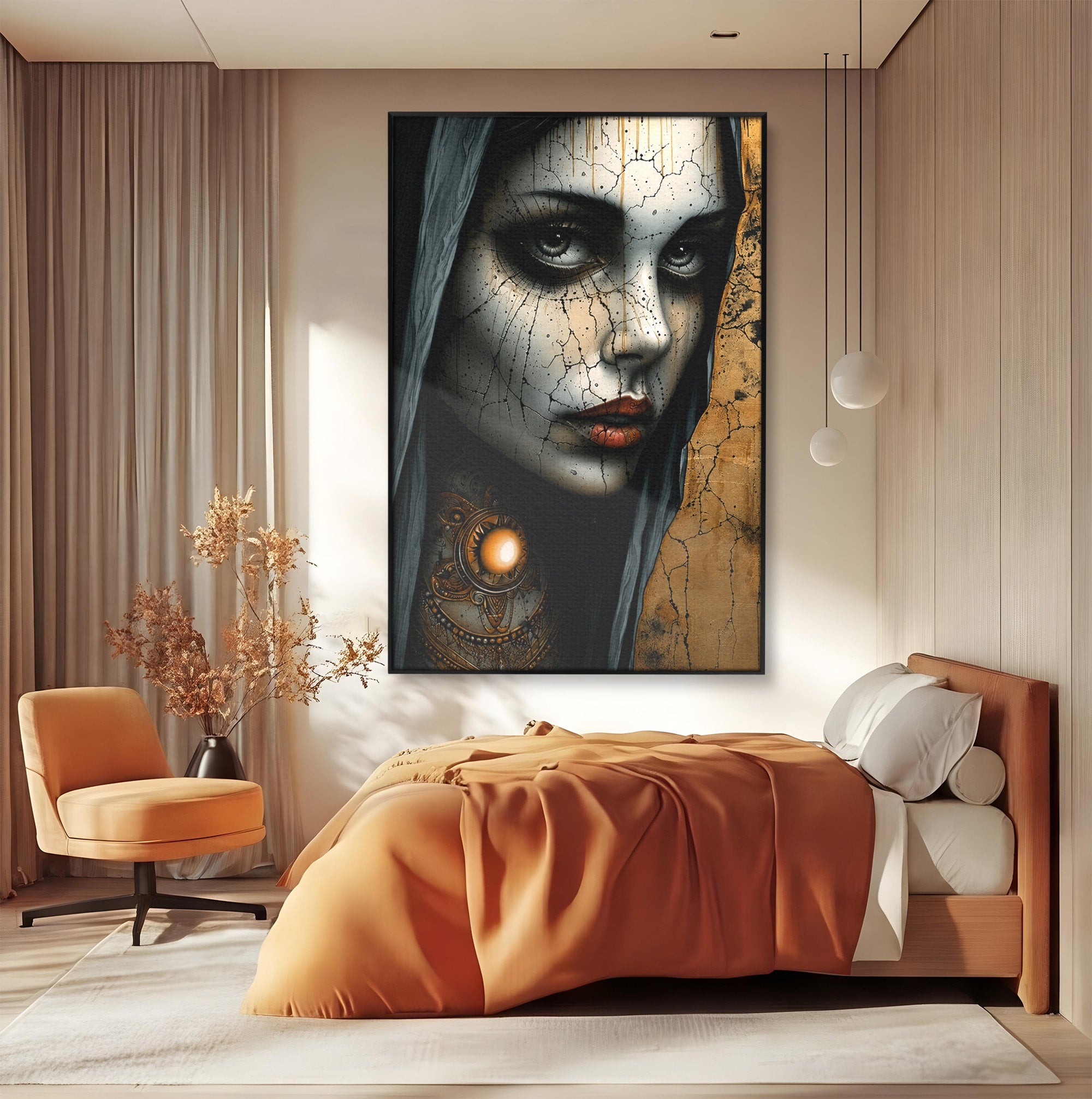 Tablou Canvas Premium LuxCanva® C1395, Portretul Femeii Misterioase, Portret, Femeie, Mister, Arta, Living, Dormitor, Culori Vibrante