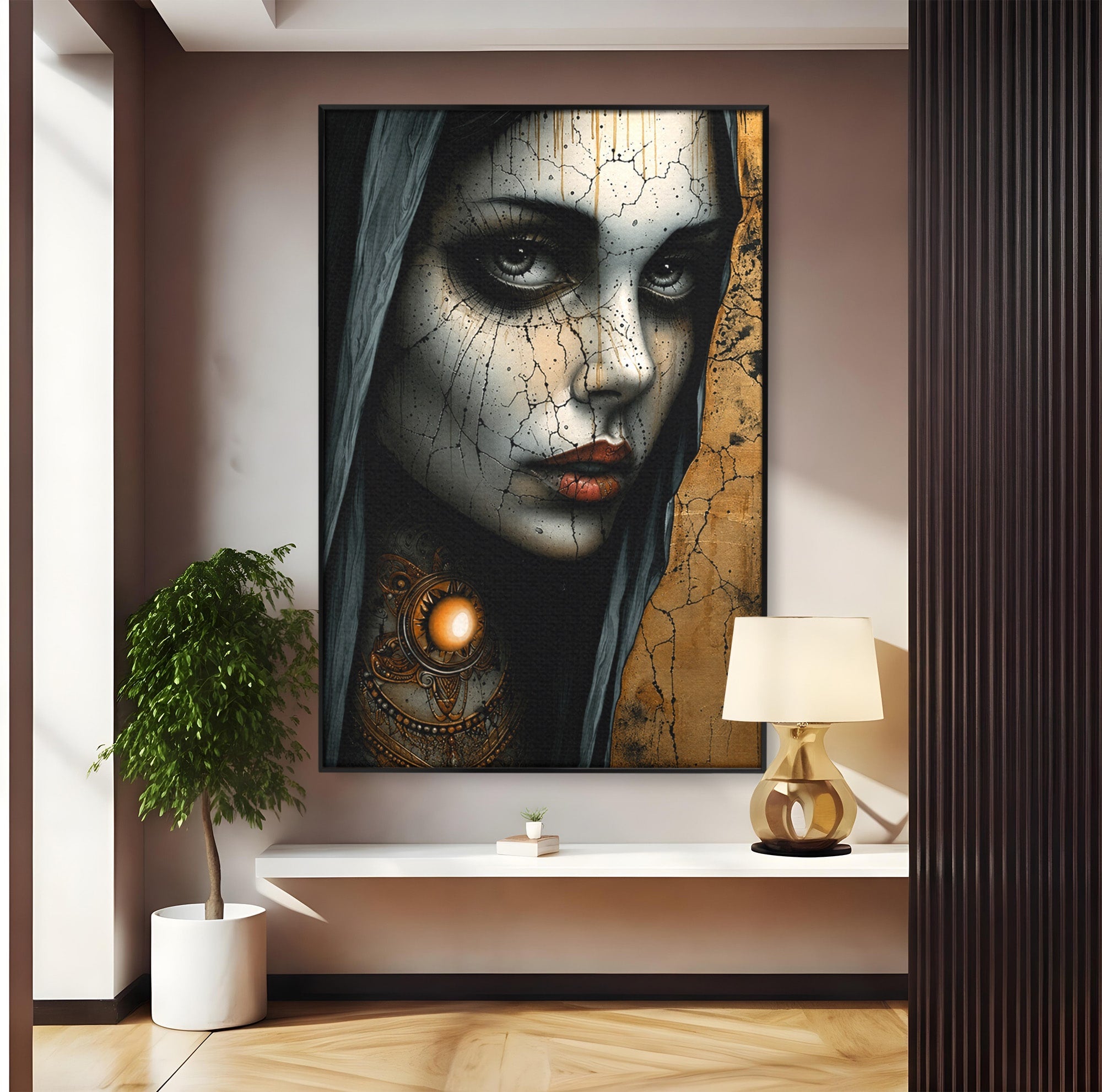 Tablou Canvas Premium LuxCanva® C1395, Portretul Femeii Misterioase, Portret, Femeie, Mister, Arta, Living, Dormitor, Culori Vibrante