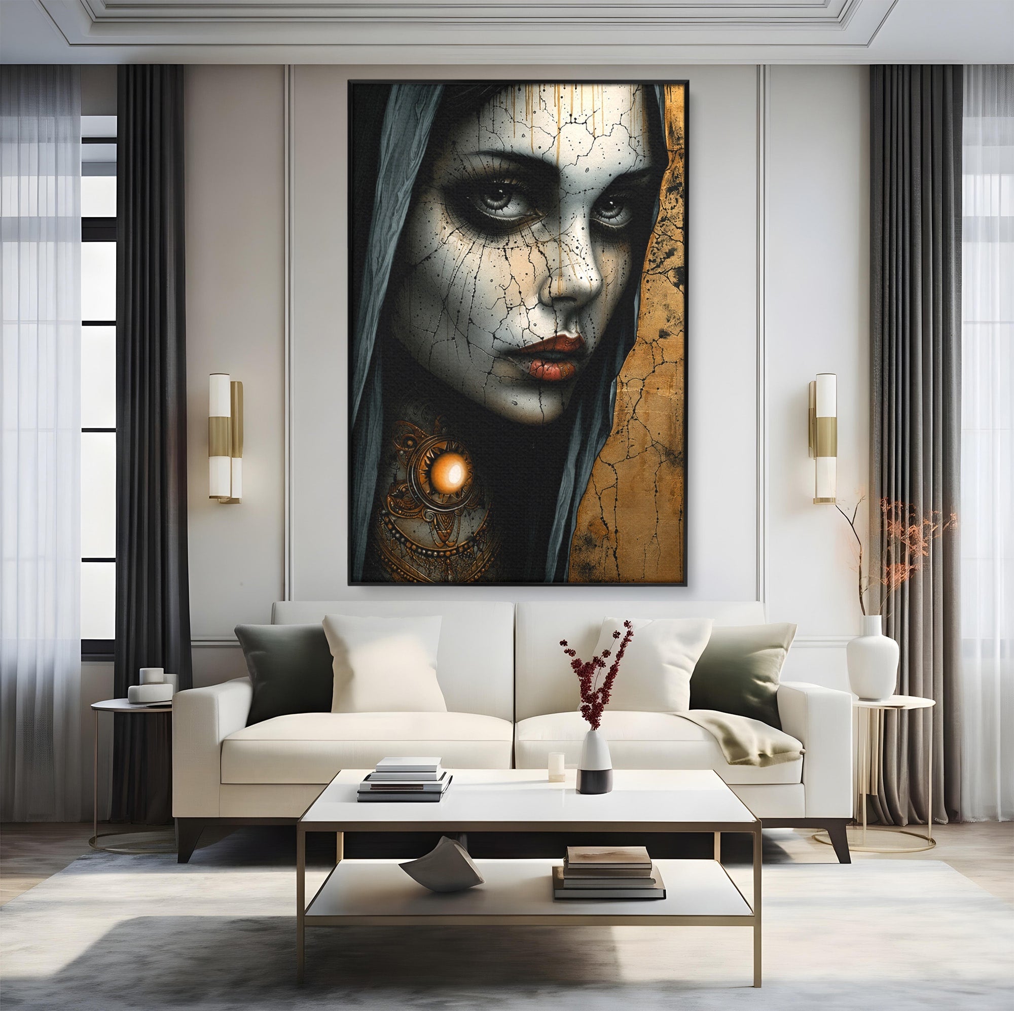 Tablou Canvas Premium LuxCanva® C1395, Portretul Femeii Misterioase, Portret, Femeie, Mister, Arta, Living, Dormitor, Culori Vibrante