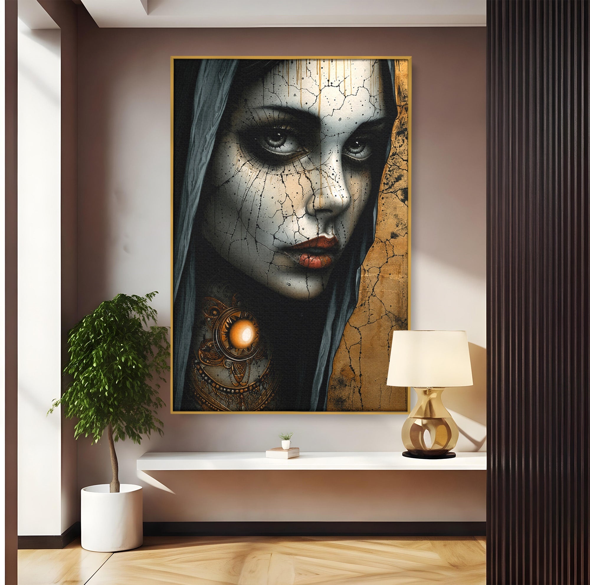 Tablou Canvas Premium LuxCanva® C1395, Portretul Femeii Misterioase, Portret, Femeie, Mister, Arta, Living, Dormitor, Culori Vibrante