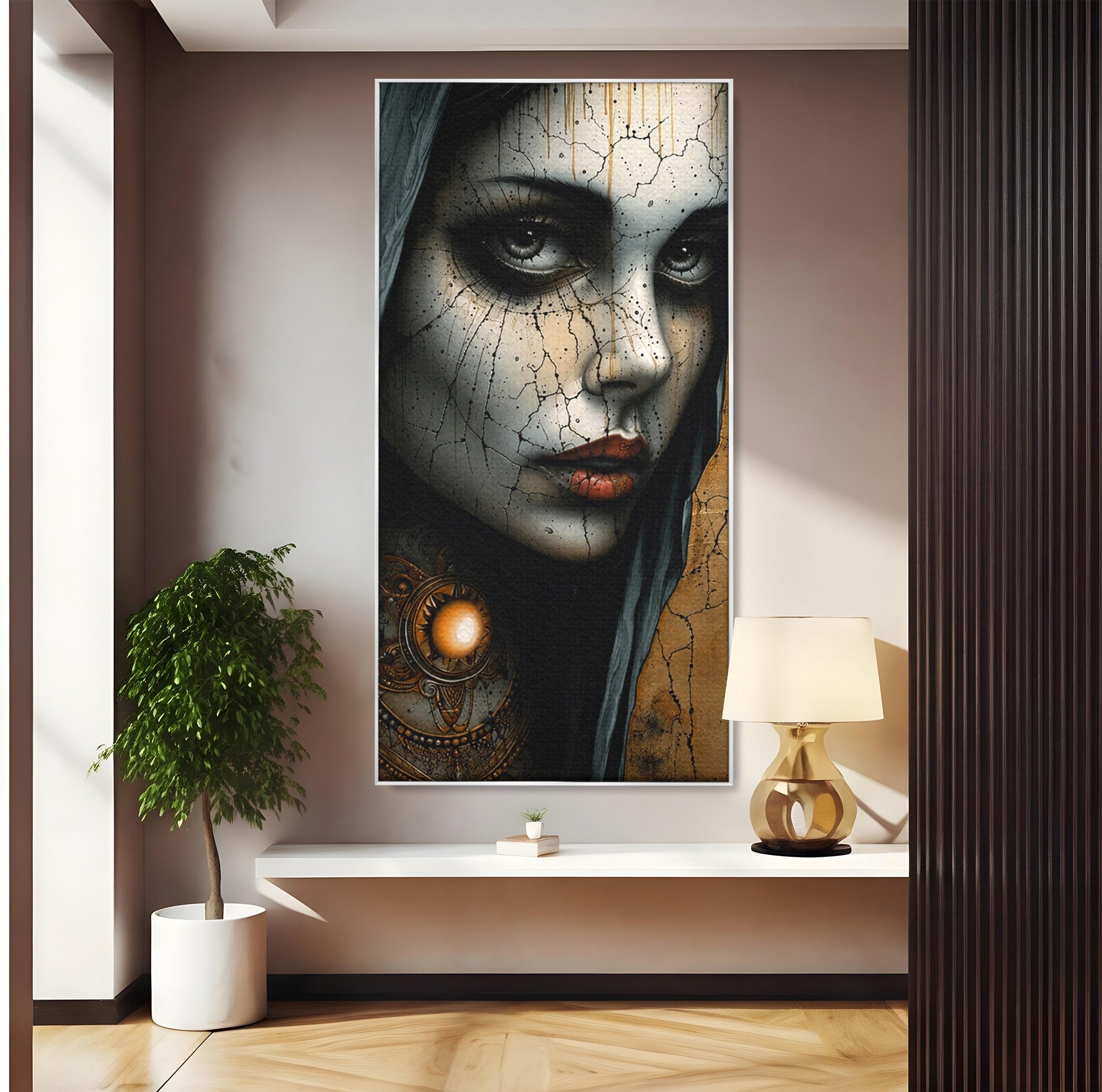 Tablou Canvas Premium LuxCanva® C1395, Portretul Femeii Misterioase, Portret, Femeie, Mister, Arta, Living, Dormitor, Culori Vibrante