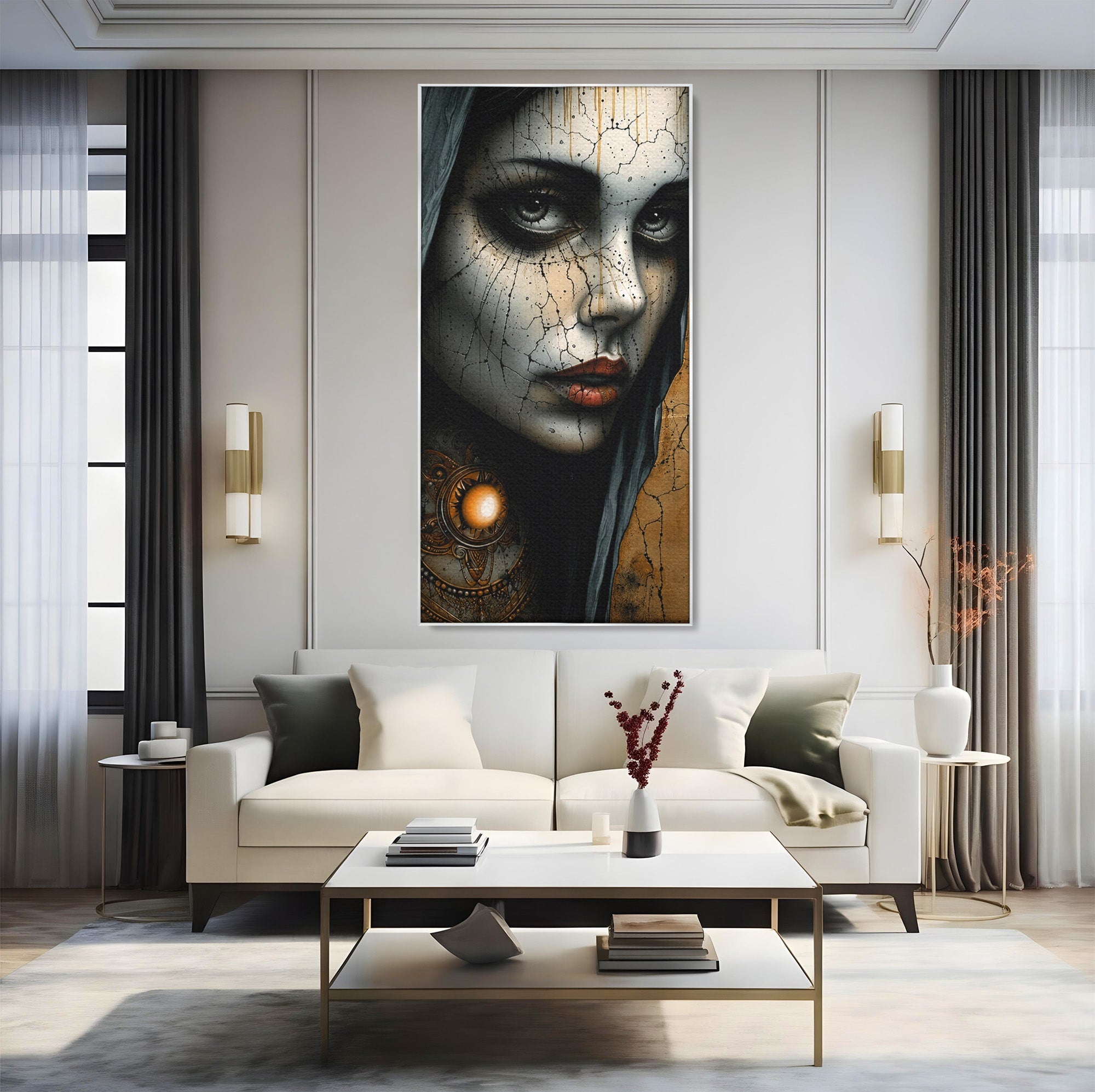 Tablou Canvas Premium LuxCanva® C1395, Portretul Femeii Misterioase, Portret, Femeie, Mister, Arta, Living, Dormitor, Culori Vibrante