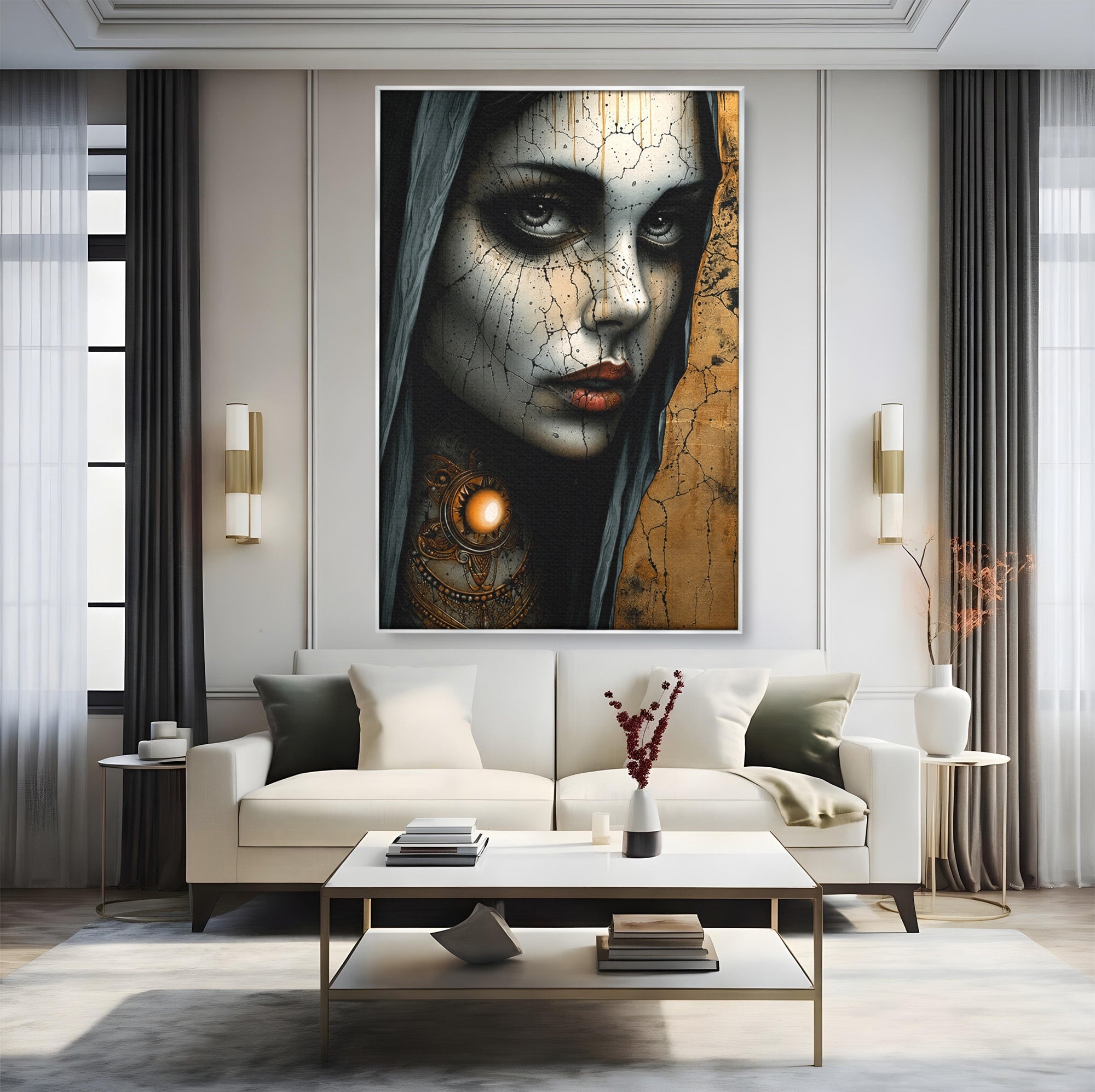 Tablou Canvas Premium LuxCanva® C1395, Portretul Femeii Misterioase, Portret, Femeie, Mister, Arta, Living, Dormitor, Culori Vibrante
