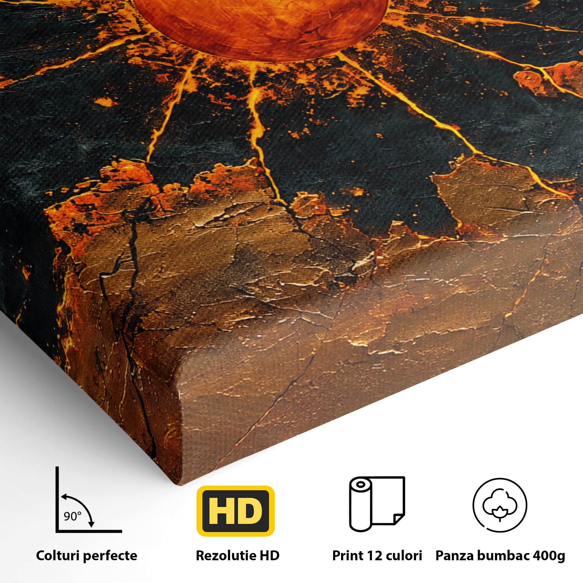 Tablou Canvas Premium LuxCanva® C1396, Soarele De Foc, Soare, Abstract, Energetic, Texturat, Living, Culori Vibrante