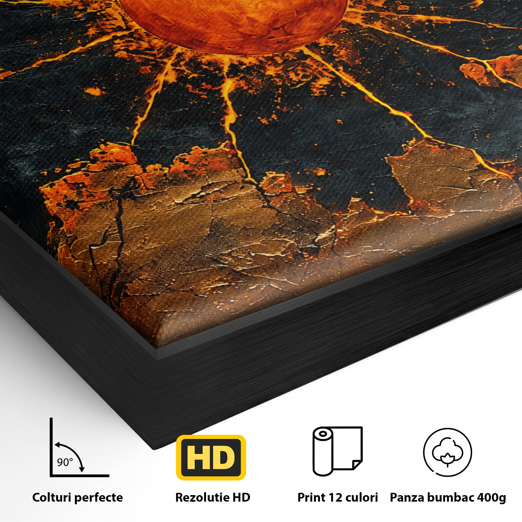 Tablou Canvas Premium LuxCanva® C1396, Soarele De Foc, Soare, Abstract, Energetic, Texturat, Living, Culori Vibrante