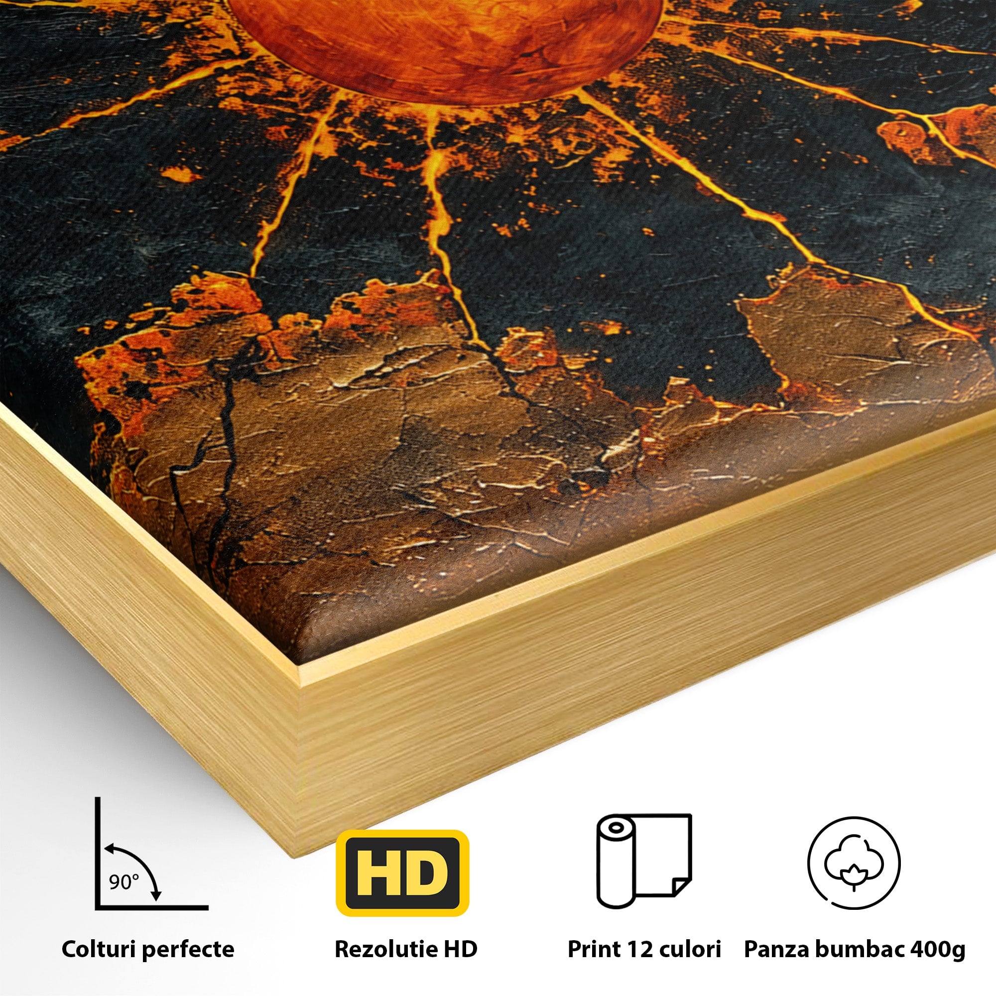 Tablou Canvas Premium LuxCanva® C1396, Soarele De Foc, Soare, Abstract, Energetic, Texturat, Living, Culori Vibrante