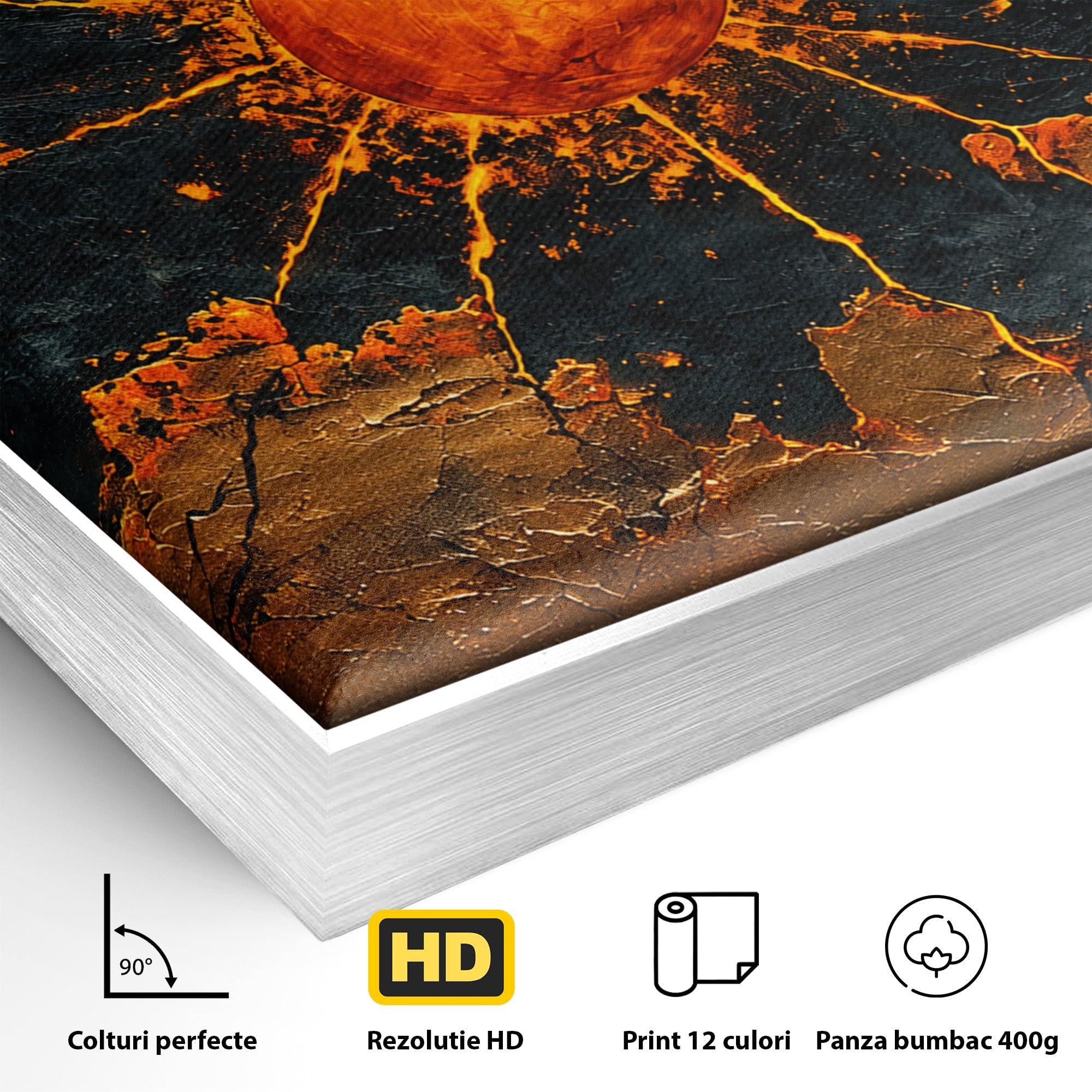 Tablou Canvas Premium LuxCanva® C1396, Soarele De Foc, Soare, Abstract, Energetic, Texturat, Living, Culori Vibrante