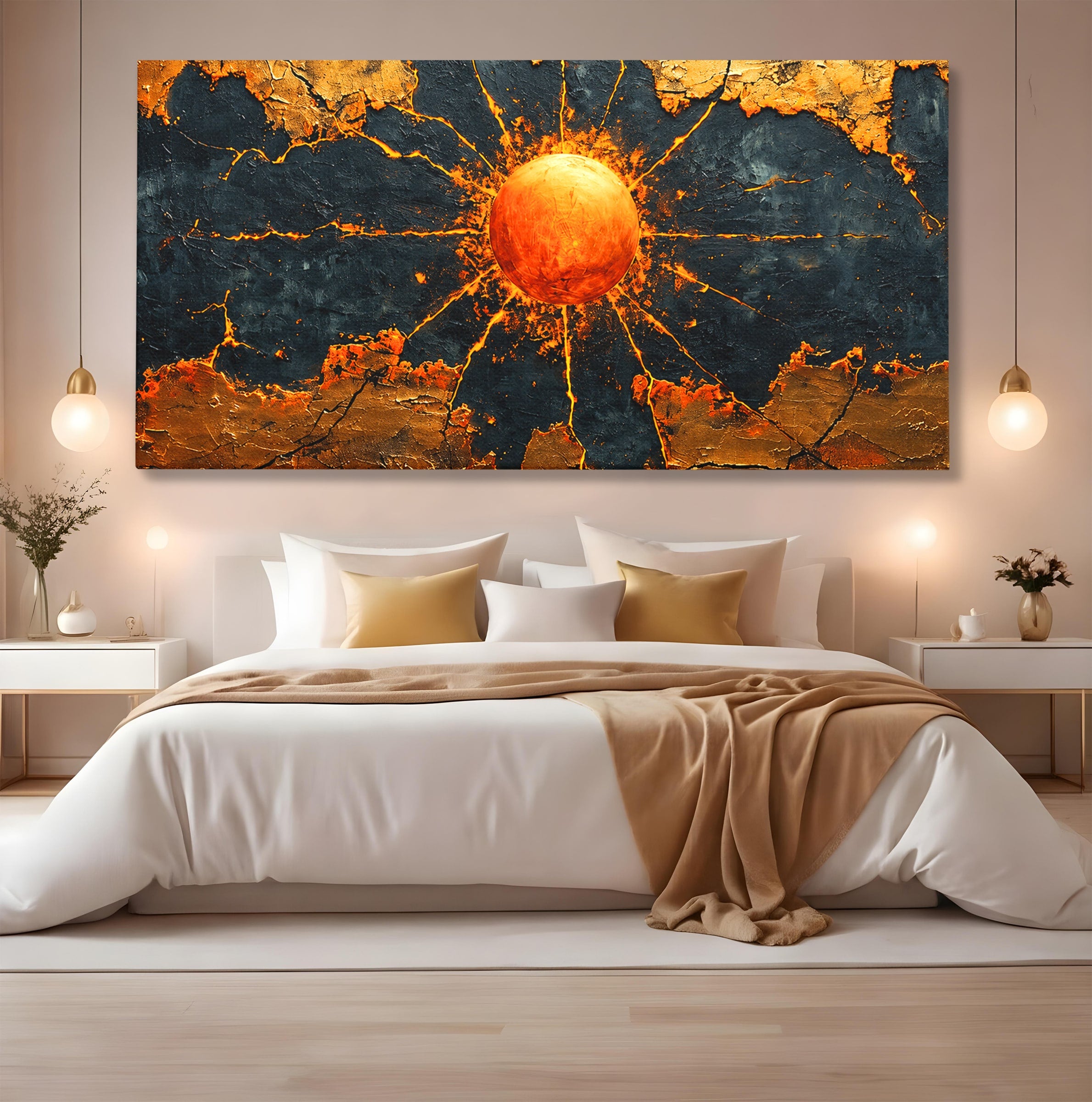 Tablou Canvas Premium LuxCanva® C1396, Soarele De Foc, Soare, Abstract, Energetic, Texturat, Living, Culori Vibrante