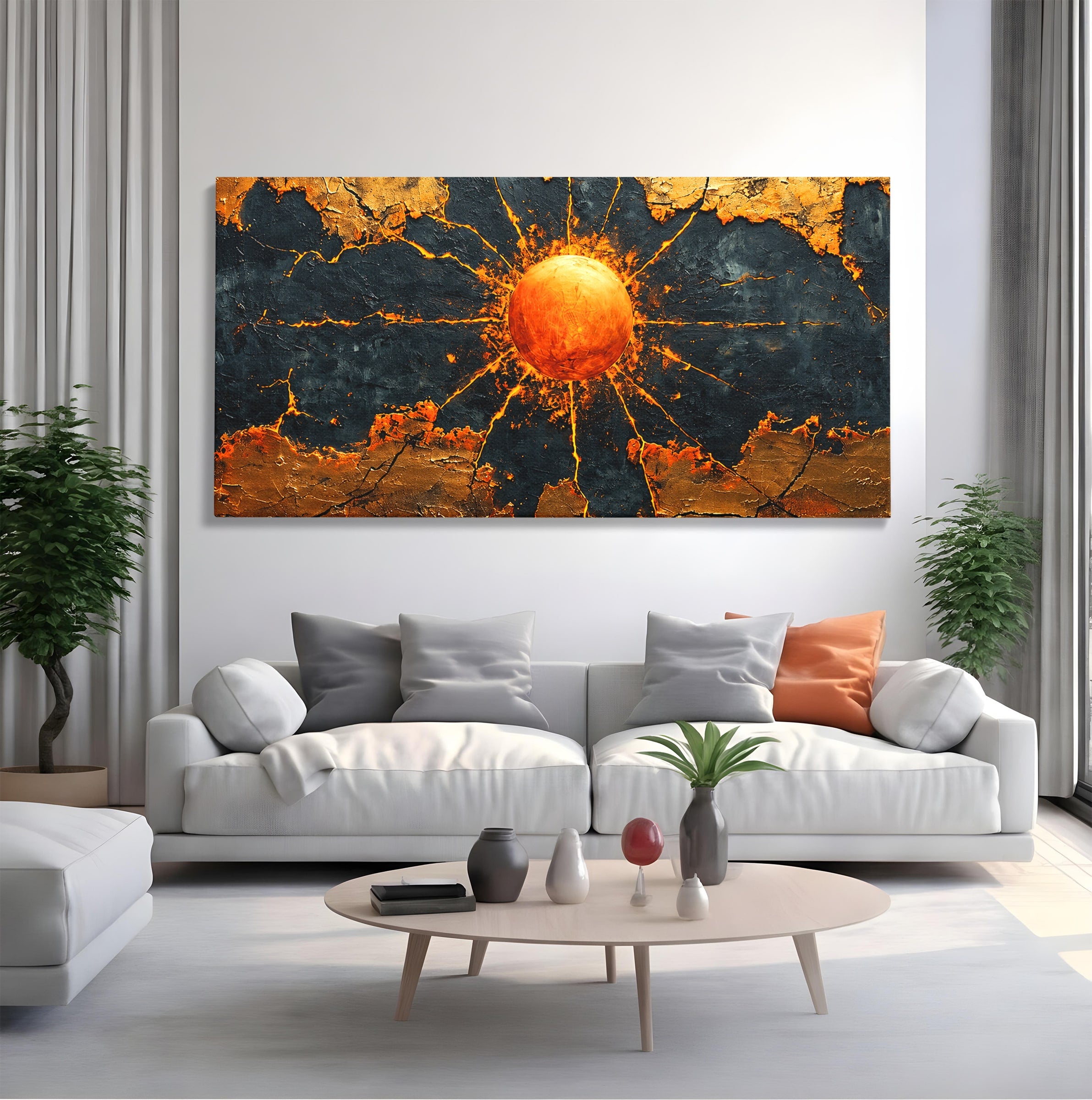 Tablou Canvas Premium LuxCanva® C1396, Soarele De Foc, Soare, Abstract, Energetic, Texturat, Living, Culori Vibrante