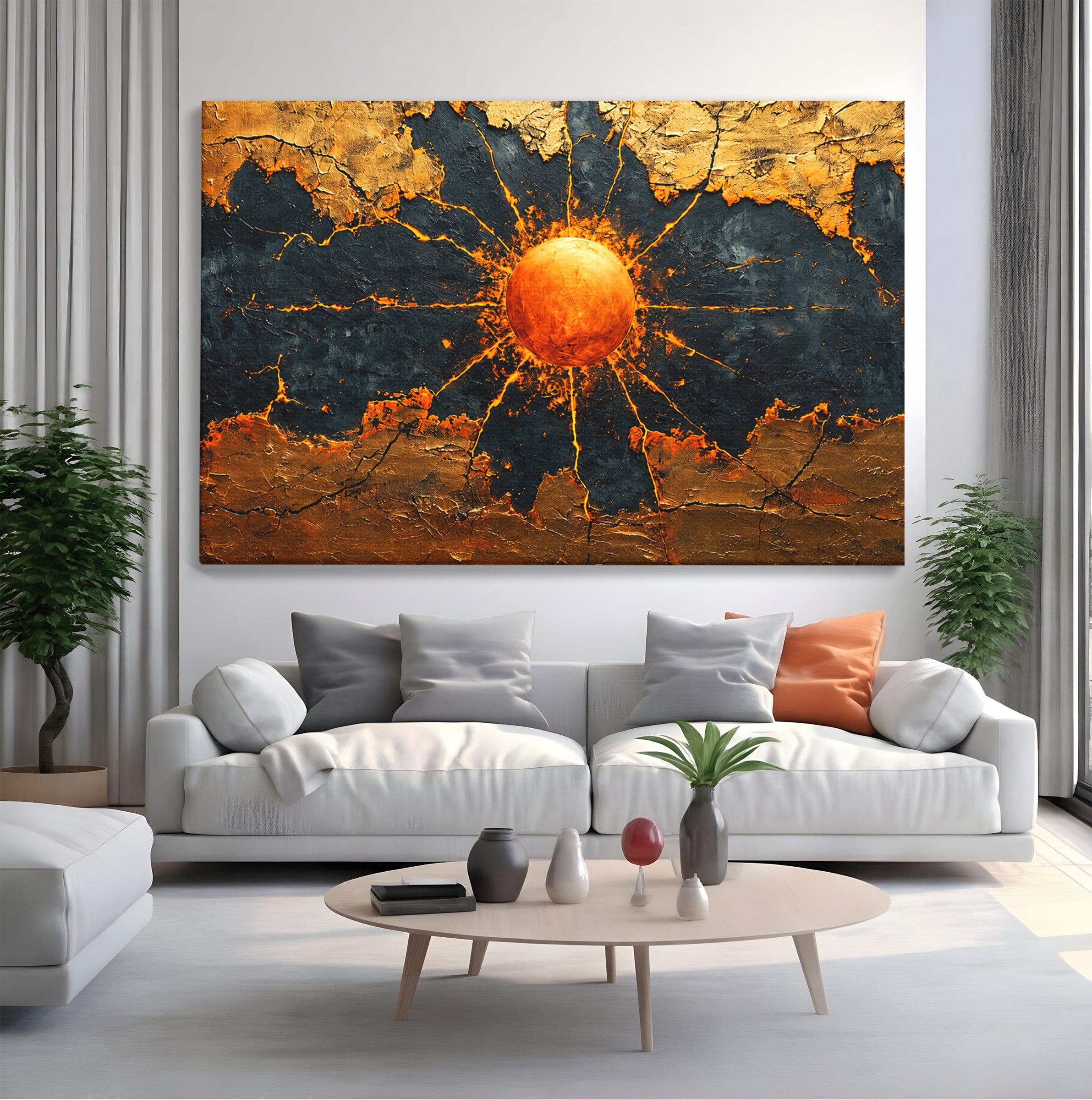 Tablou Canvas Premium LuxCanva® C1396, Soarele De Foc, Soare, Abstract, Energetic, Texturat, Living, Culori Vibrante