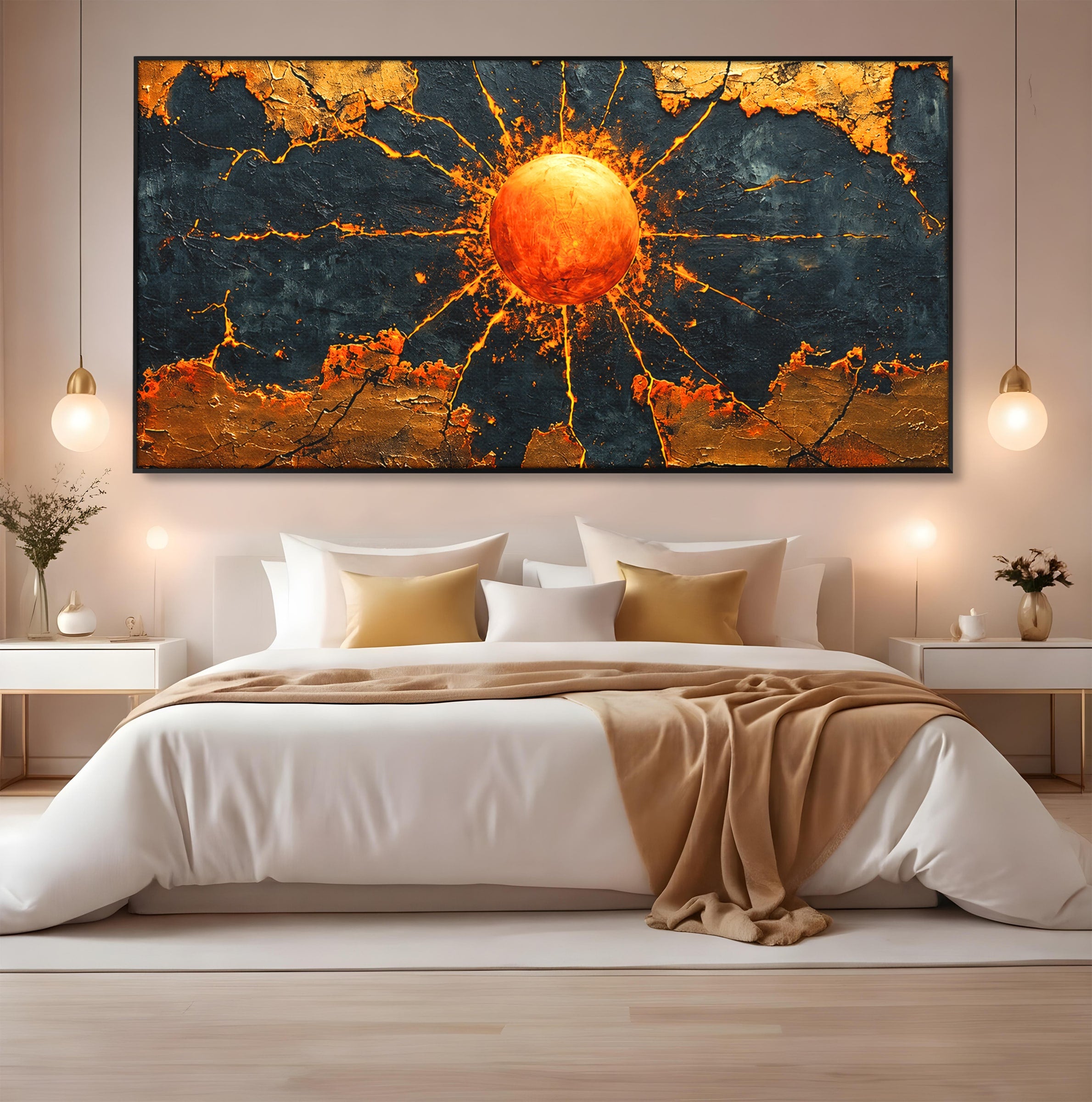 Tablou Canvas Premium LuxCanva® C1396, Soarele De Foc, Soare, Abstract, Energetic, Texturat, Living, Culori Vibrante