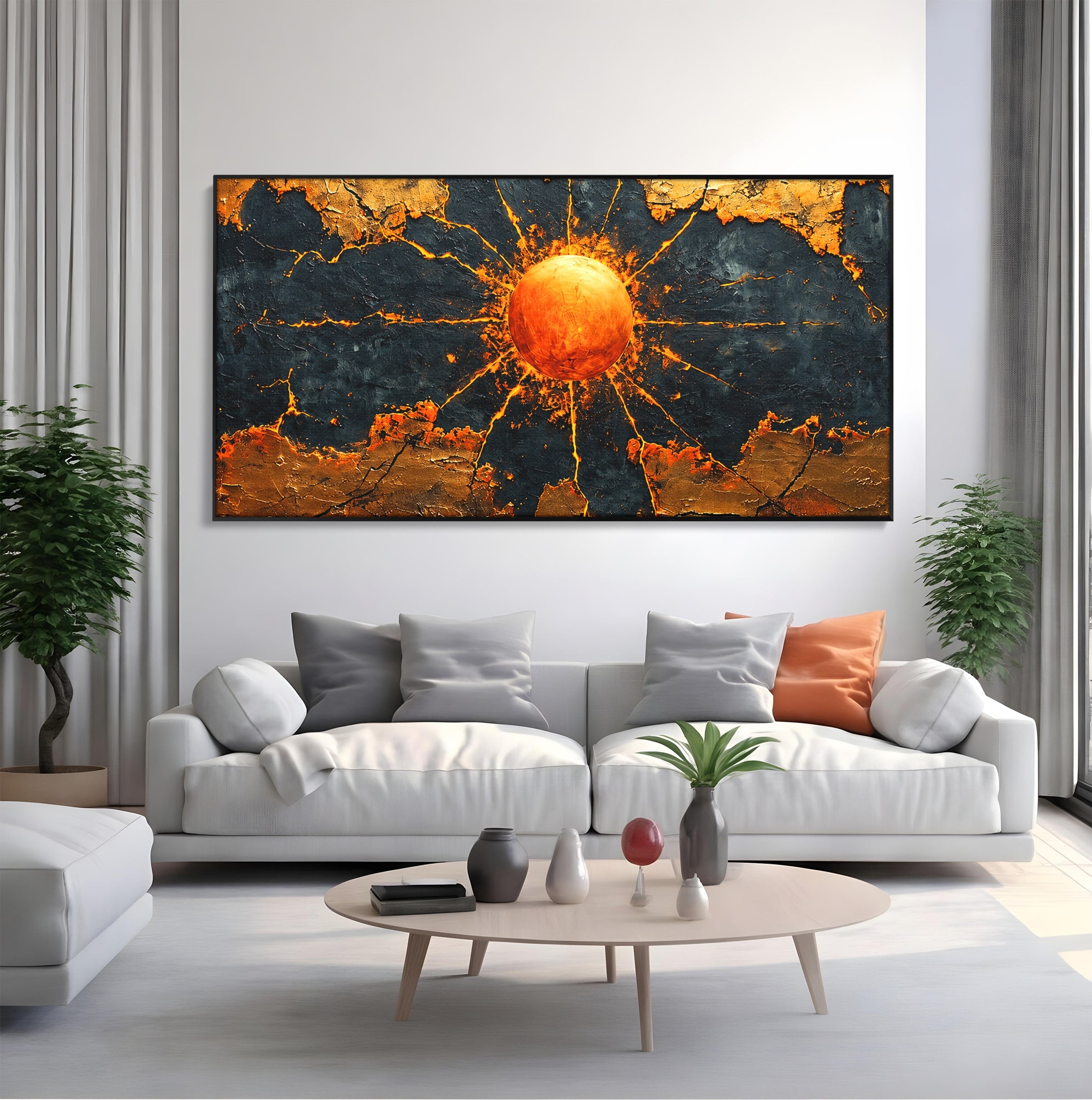 Tablou Canvas Premium LuxCanva® C1396, Soarele De Foc, Soare, Abstract, Energetic, Texturat, Living, Culori Vibrante