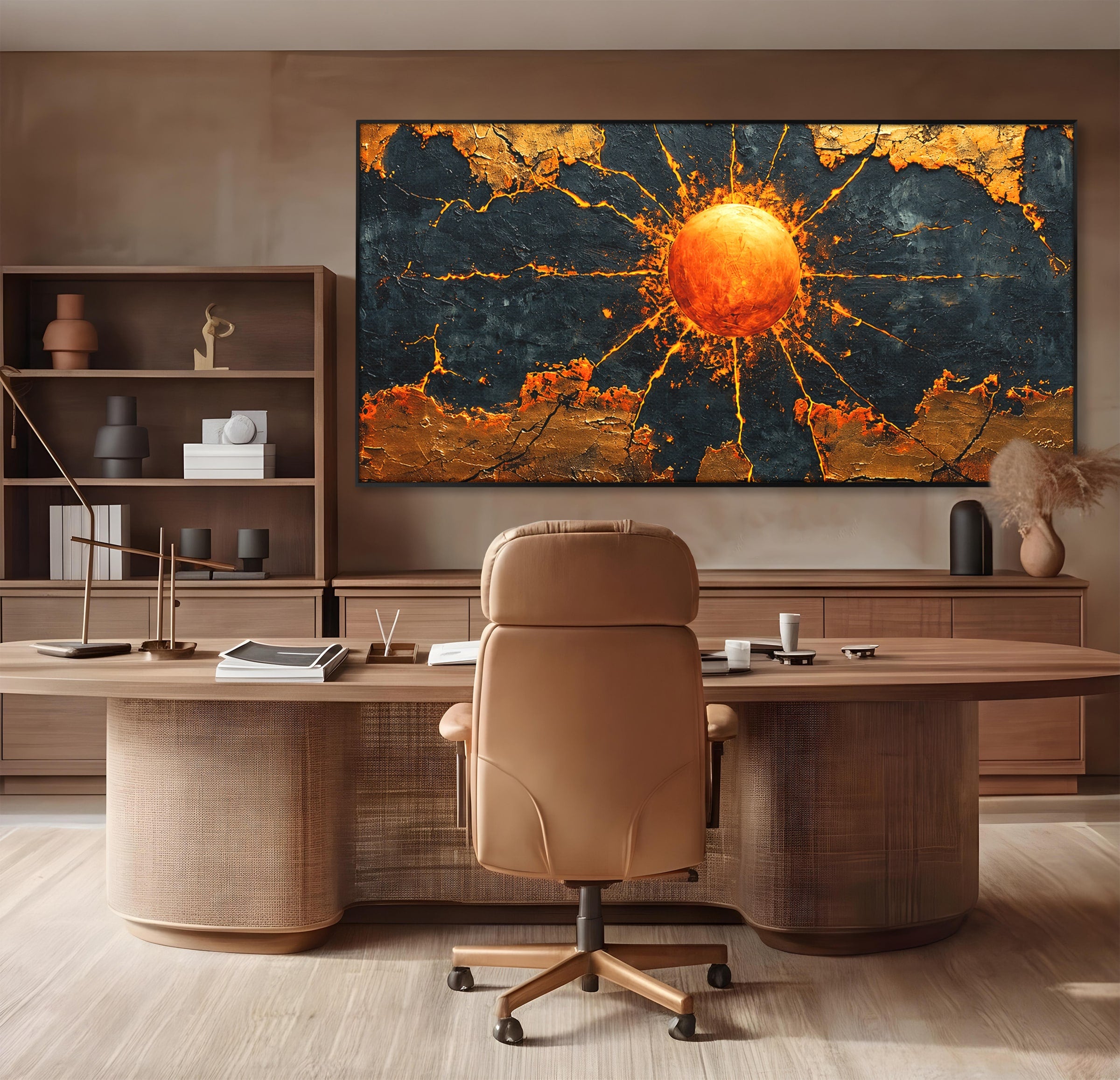 Tablou Canvas Premium LuxCanva® C1396, Soarele De Foc, Soare, Abstract, Energetic, Texturat, Living, Culori Vibrante