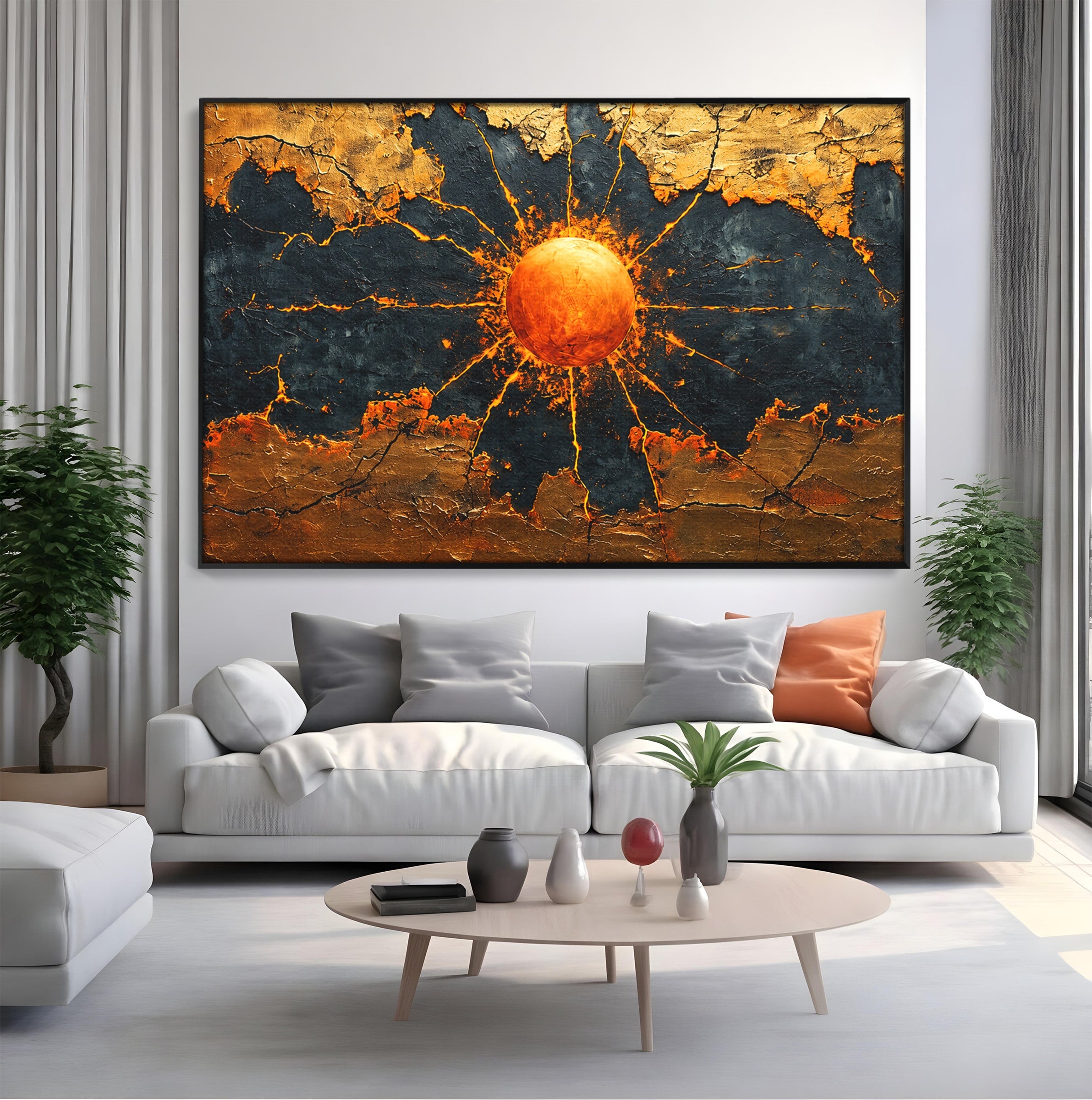 Tablou Canvas Premium LuxCanva® C1396, Soarele De Foc, Soare, Abstract, Energetic, Texturat, Living, Culori Vibrante