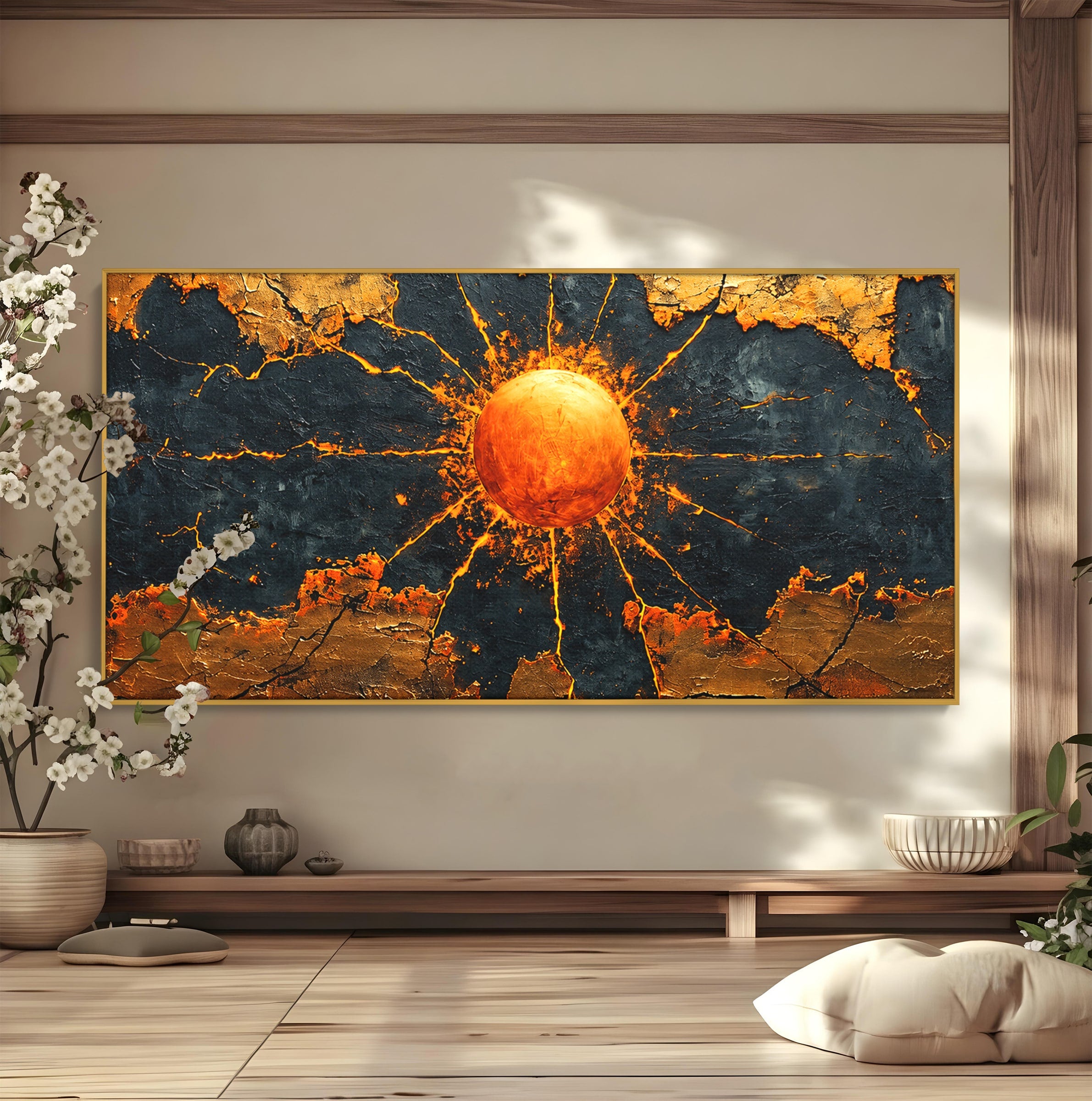 Tablou Canvas Premium LuxCanva® C1396, Soarele De Foc, Soare, Abstract, Energetic, Texturat, Living, Culori Vibrante