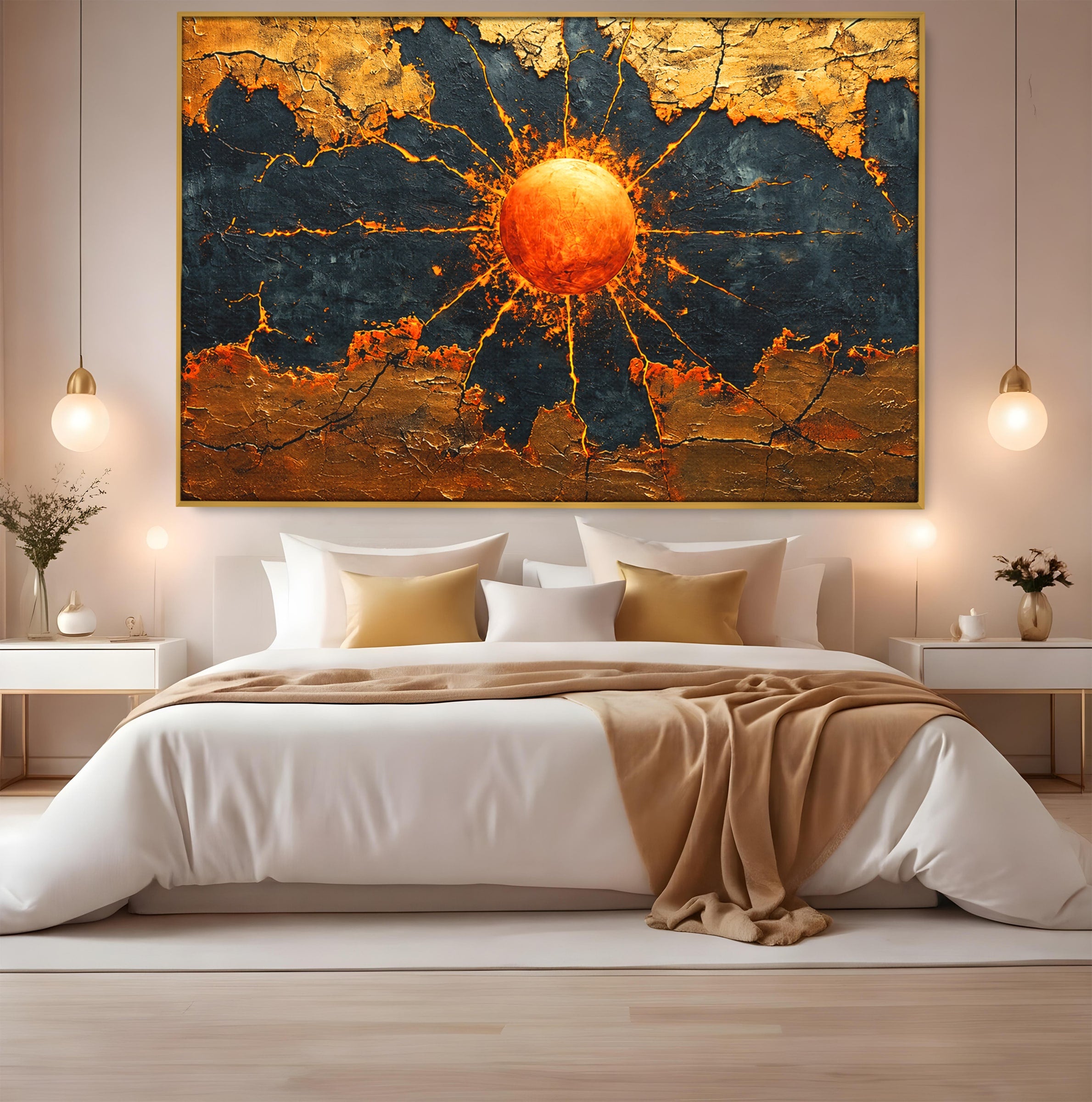 Tablou Canvas Premium LuxCanva® C1396, Soarele De Foc, Soare, Abstract, Energetic, Texturat, Living, Culori Vibrante