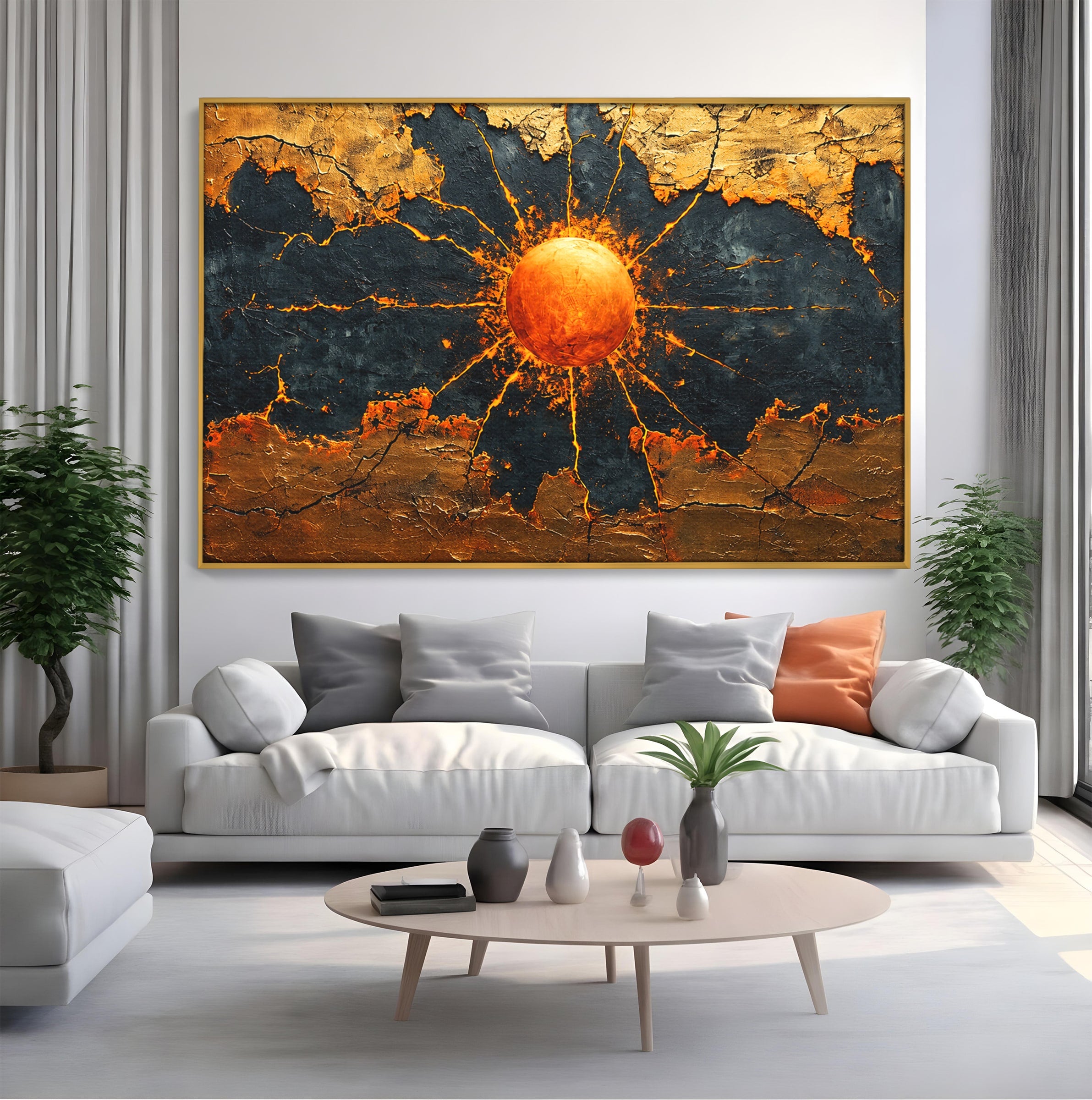 Tablou Canvas Premium LuxCanva® C1396, Soarele De Foc, Soare, Abstract, Energetic, Texturat, Living, Culori Vibrante