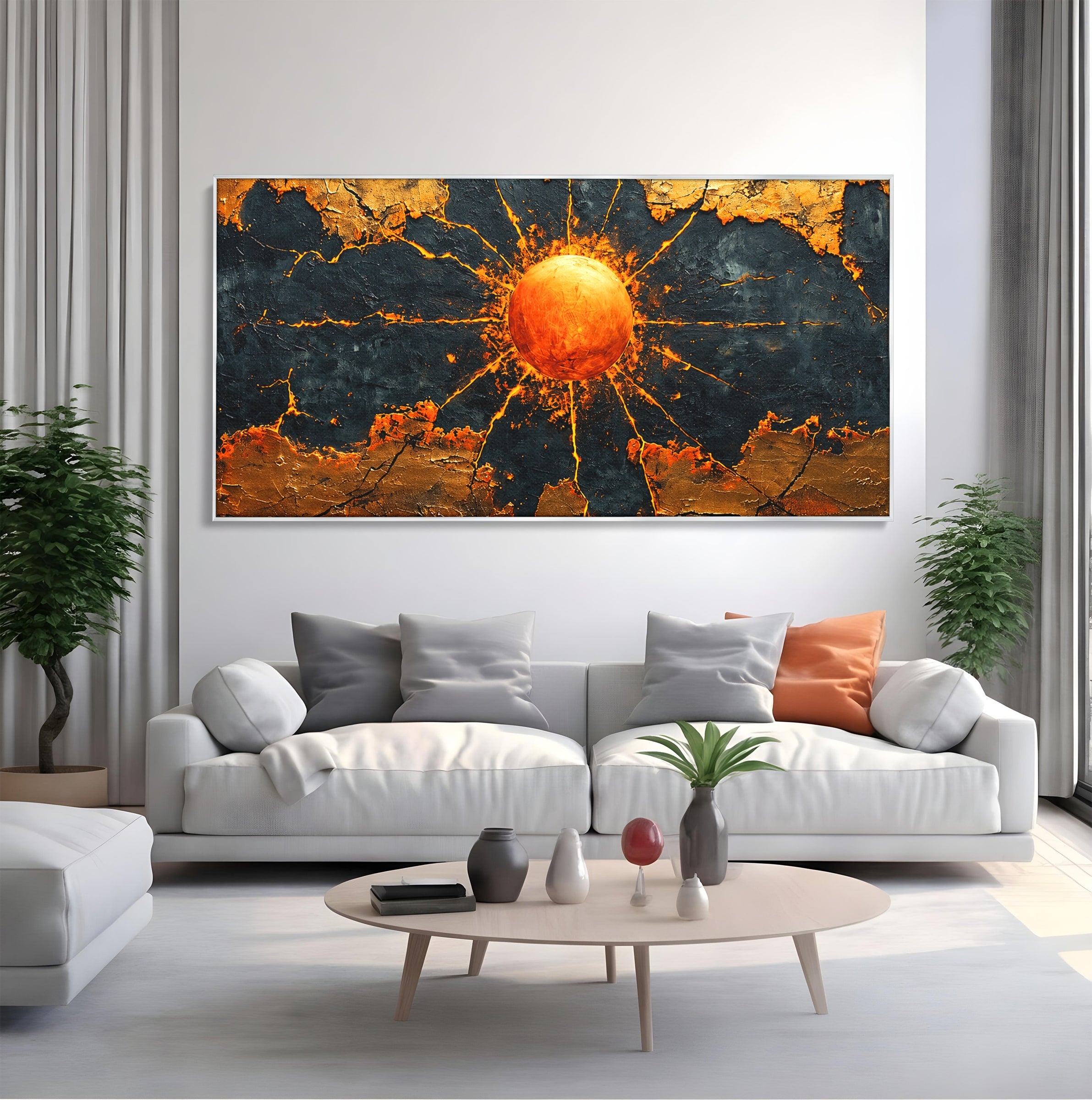 Tablou Canvas Premium LuxCanva® C1396, Soarele De Foc, Soare, Abstract, Energetic, Texturat, Living, Culori Vibrante