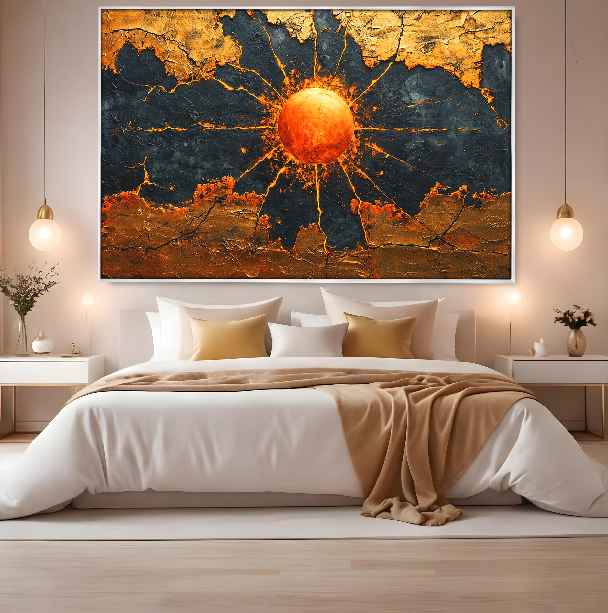 Tablou Canvas Premium LuxCanva® C1396, Soarele De Foc, Soare, Abstract, Energetic, Texturat, Living, Culori Vibrante