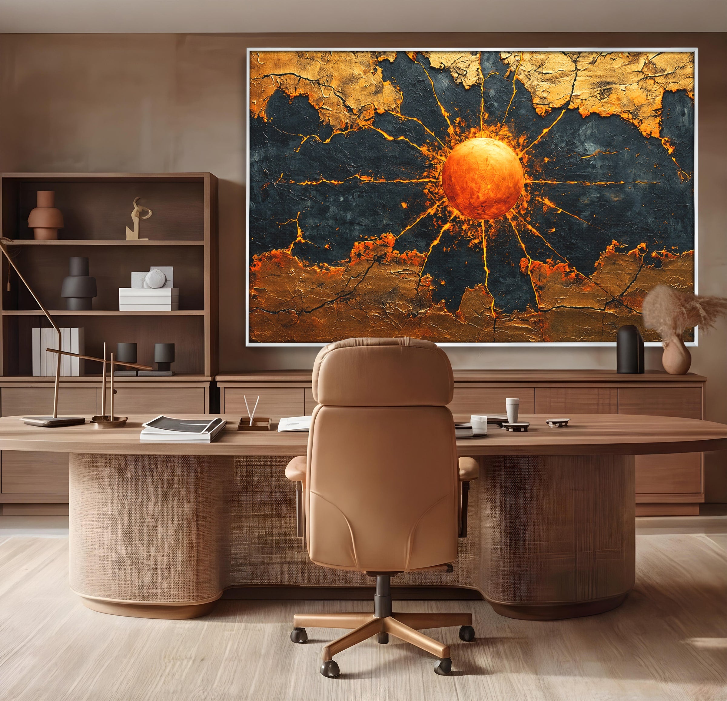 Tablou Canvas Premium LuxCanva® C1396, Soarele De Foc, Soare, Abstract, Energetic, Texturat, Living, Culori Vibrante