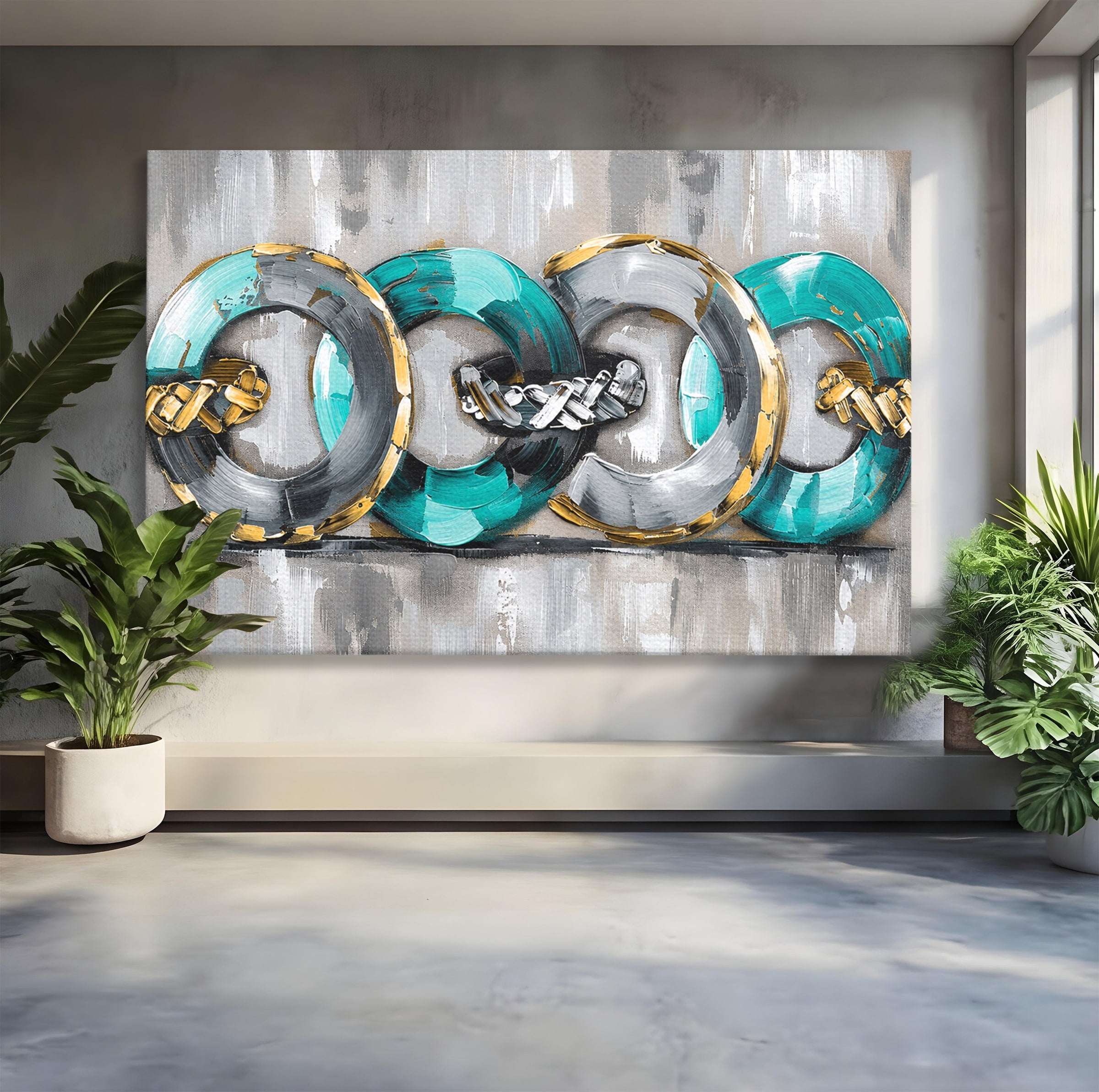 Tablou Canvas Premium LuxCanva® C1398, Inele Abstracte, Abstract, Inele, Modern, Birou, Living, Culori Vibrante