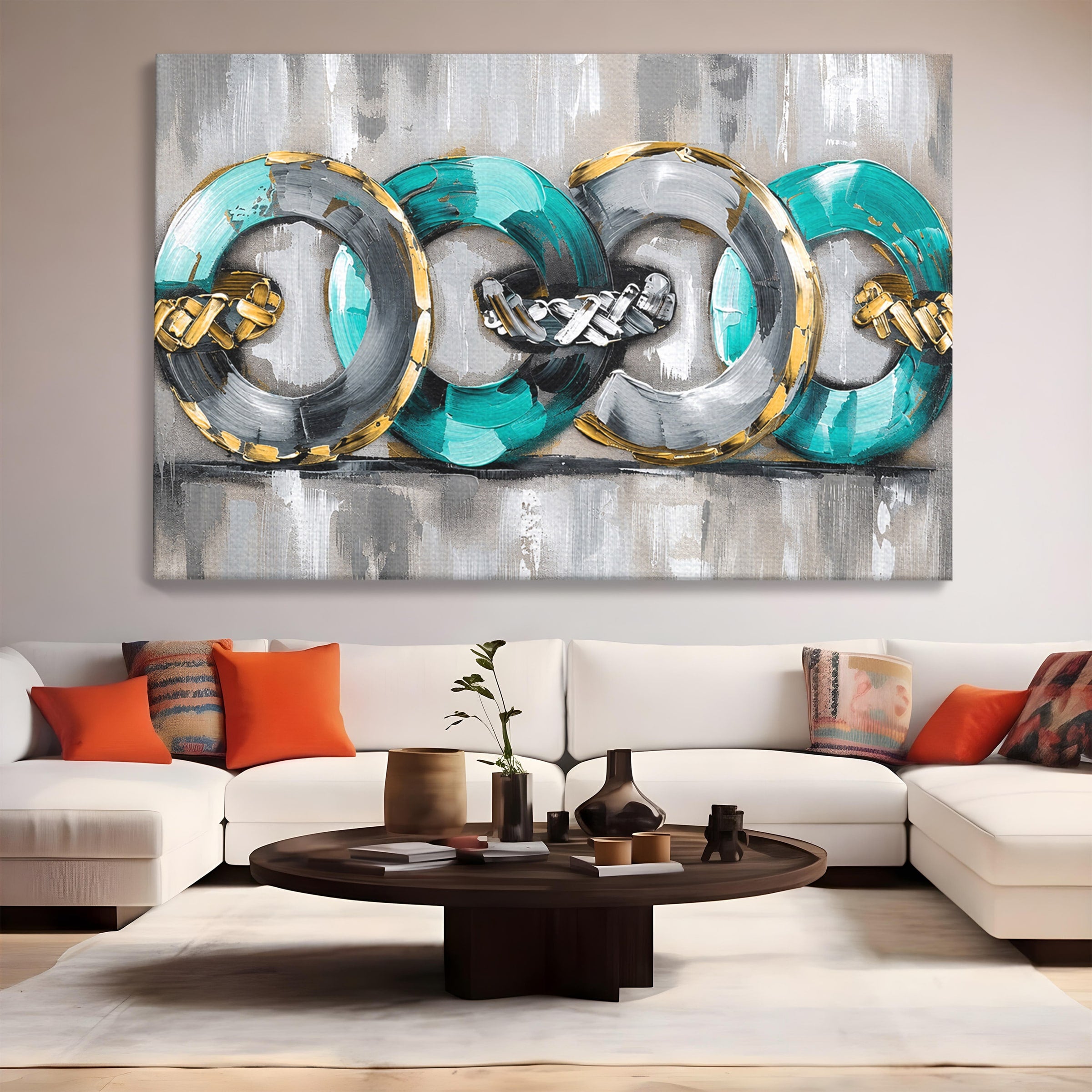 Tablou Canvas Premium LuxCanva® C1398, Inele Abstracte, Abstract, Inele, Modern, Birou, Living, Culori Vibrante