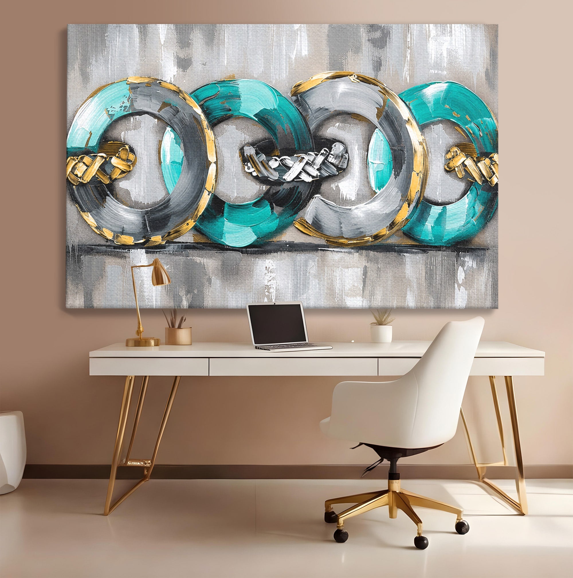 Tablou Canvas Premium LuxCanva® C1398, Inele Abstracte, Abstract, Inele, Modern, Birou, Living, Culori Vibrante