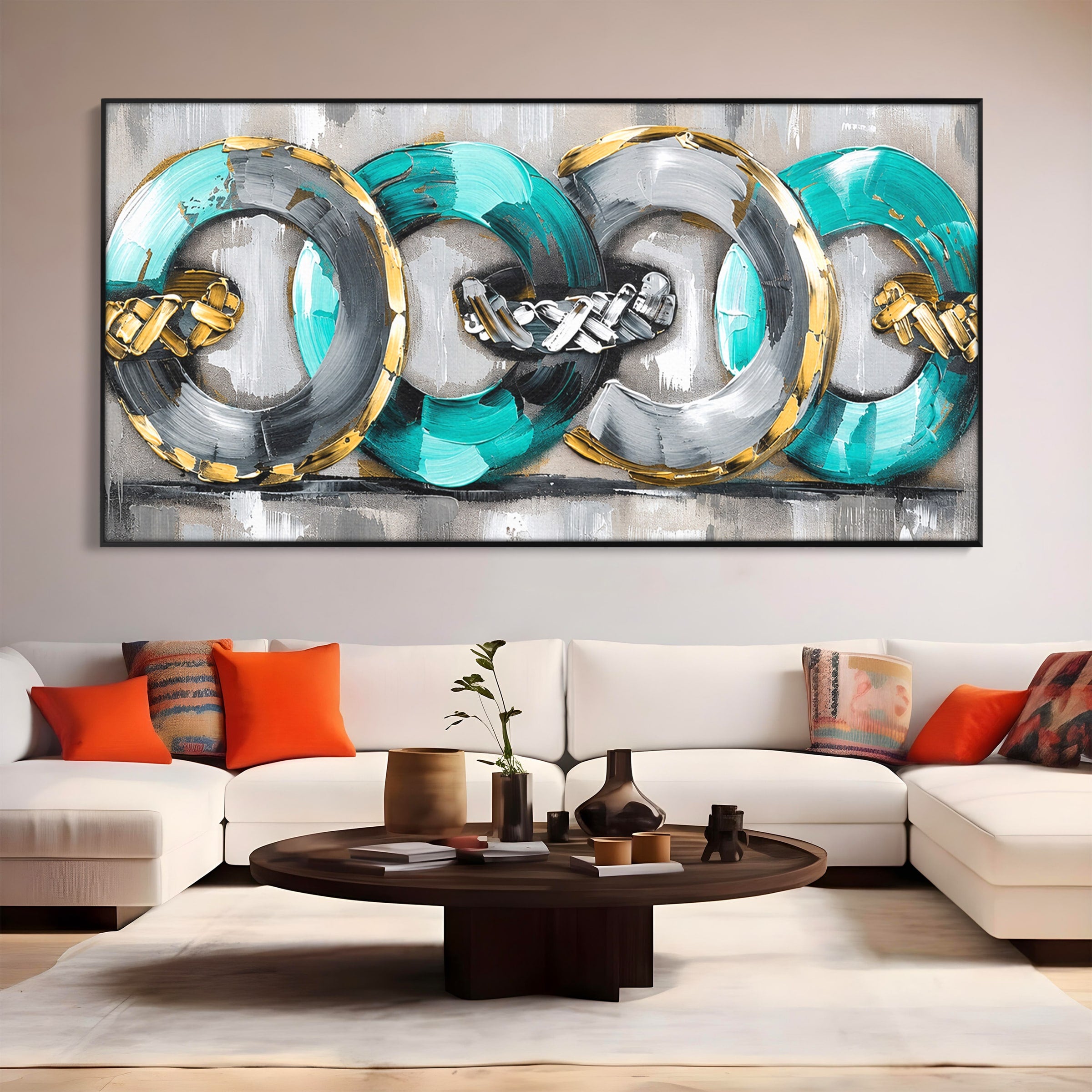 Tablou Canvas Premium LuxCanva® C1398, Inele Abstracte, Abstract, Inele, Modern, Birou, Living, Culori Vibrante