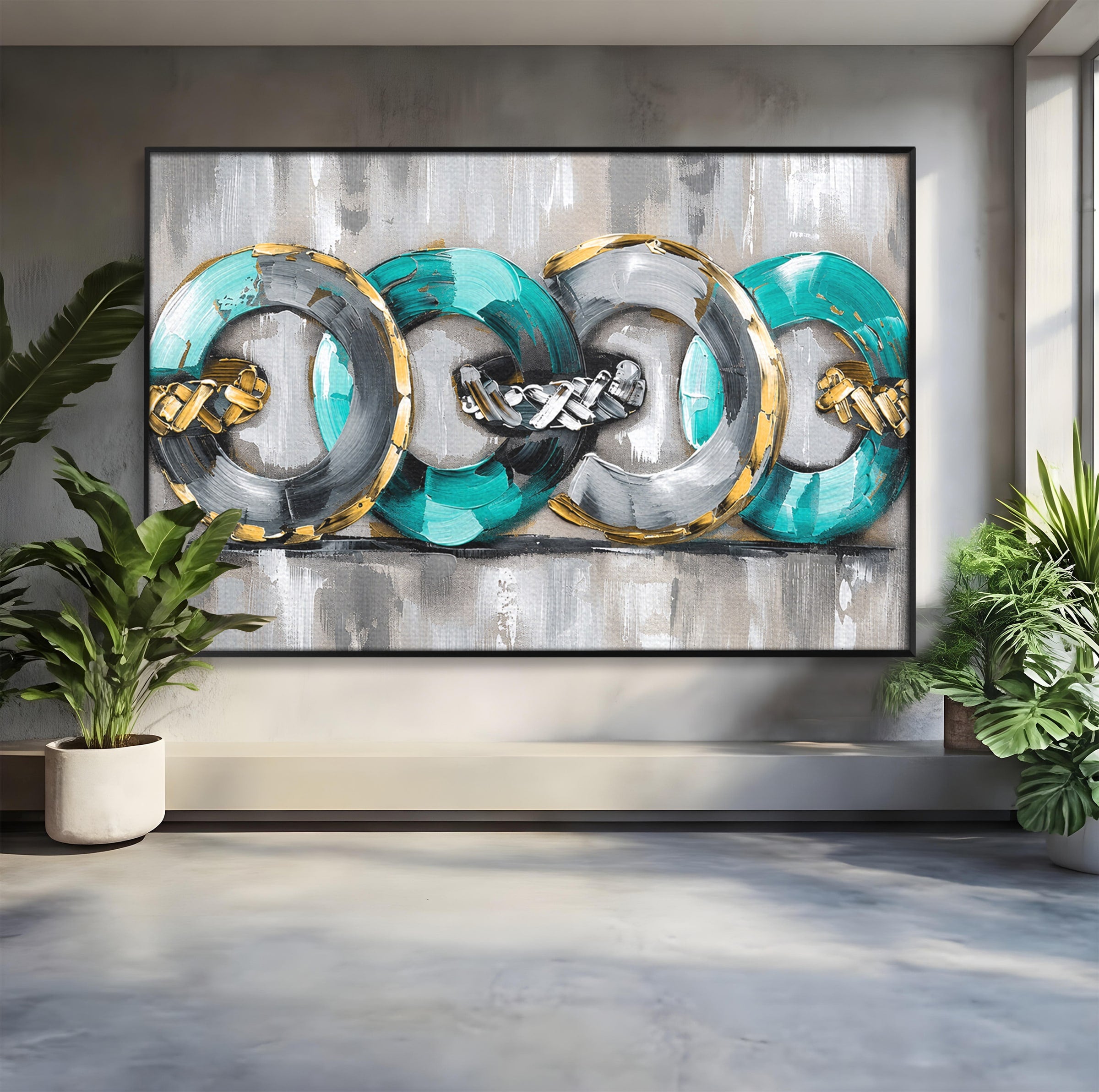 Tablou Canvas Premium LuxCanva® C1398, Inele Abstracte, Abstract, Inele, Modern, Birou, Living, Culori Vibrante