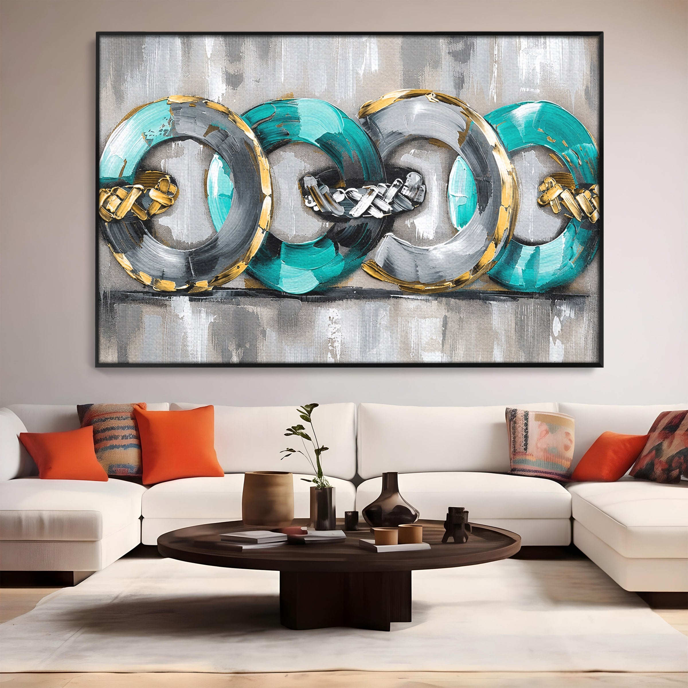 Tablou Canvas Premium LuxCanva® C1398, Inele Abstracte, Abstract, Inele, Modern, Birou, Living, Culori Vibrante