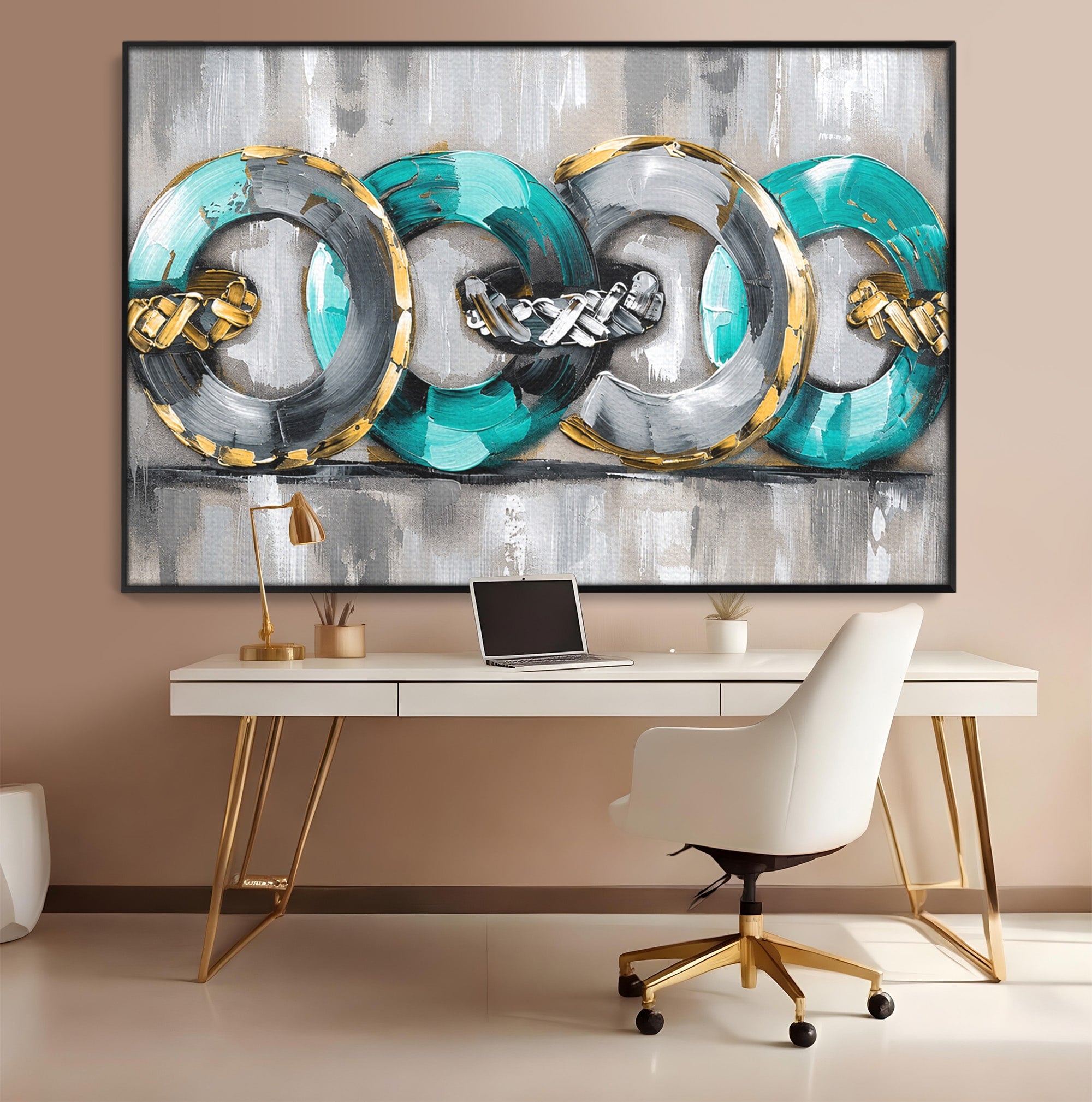 Tablou Canvas Premium LuxCanva® C1398, Inele Abstracte, Abstract, Inele, Modern, Birou, Living, Culori Vibrante
