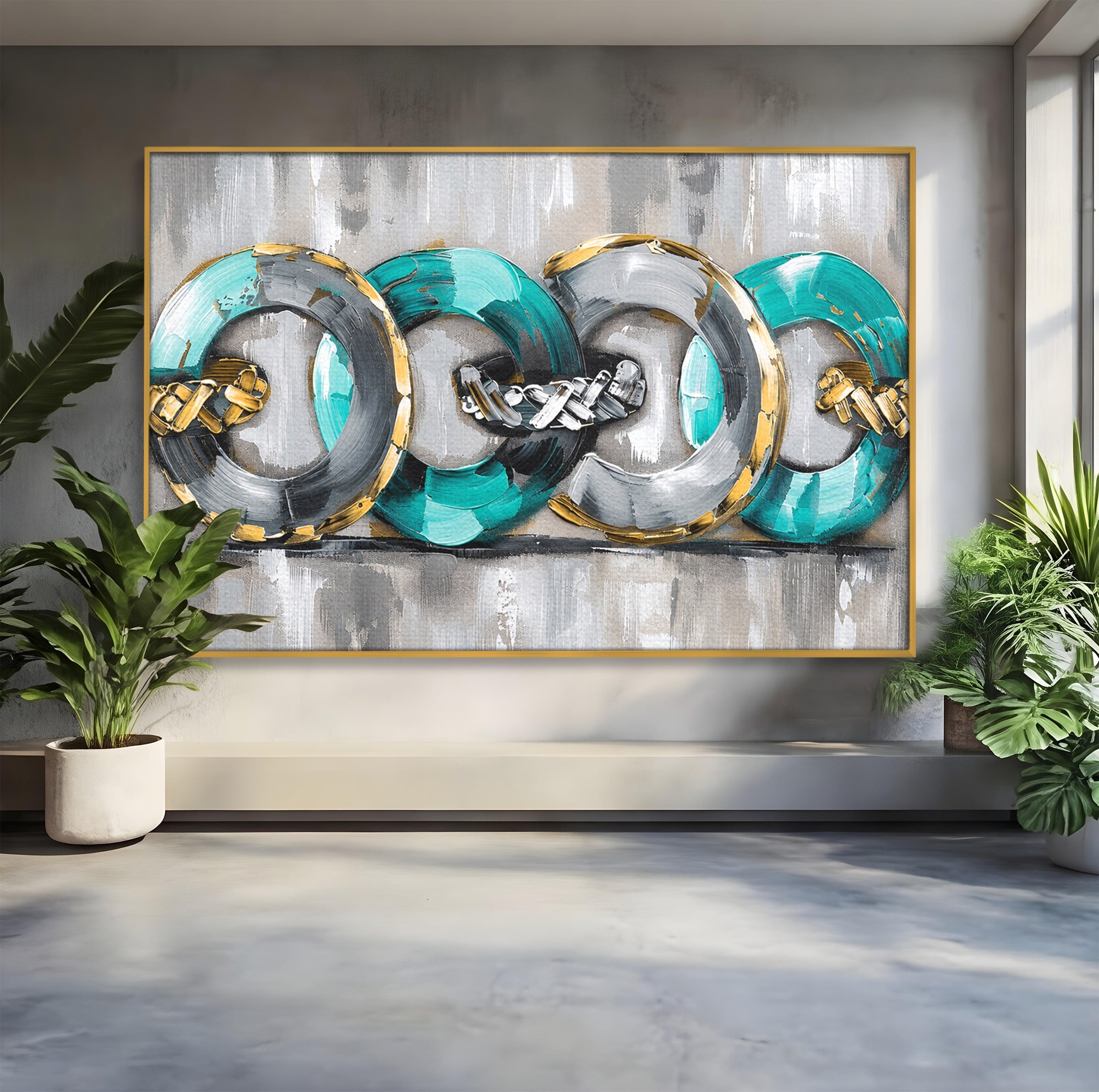 Tablou Canvas Premium LuxCanva® C1398, Inele Abstracte, Abstract, Inele, Modern, Birou, Living, Culori Vibrante
