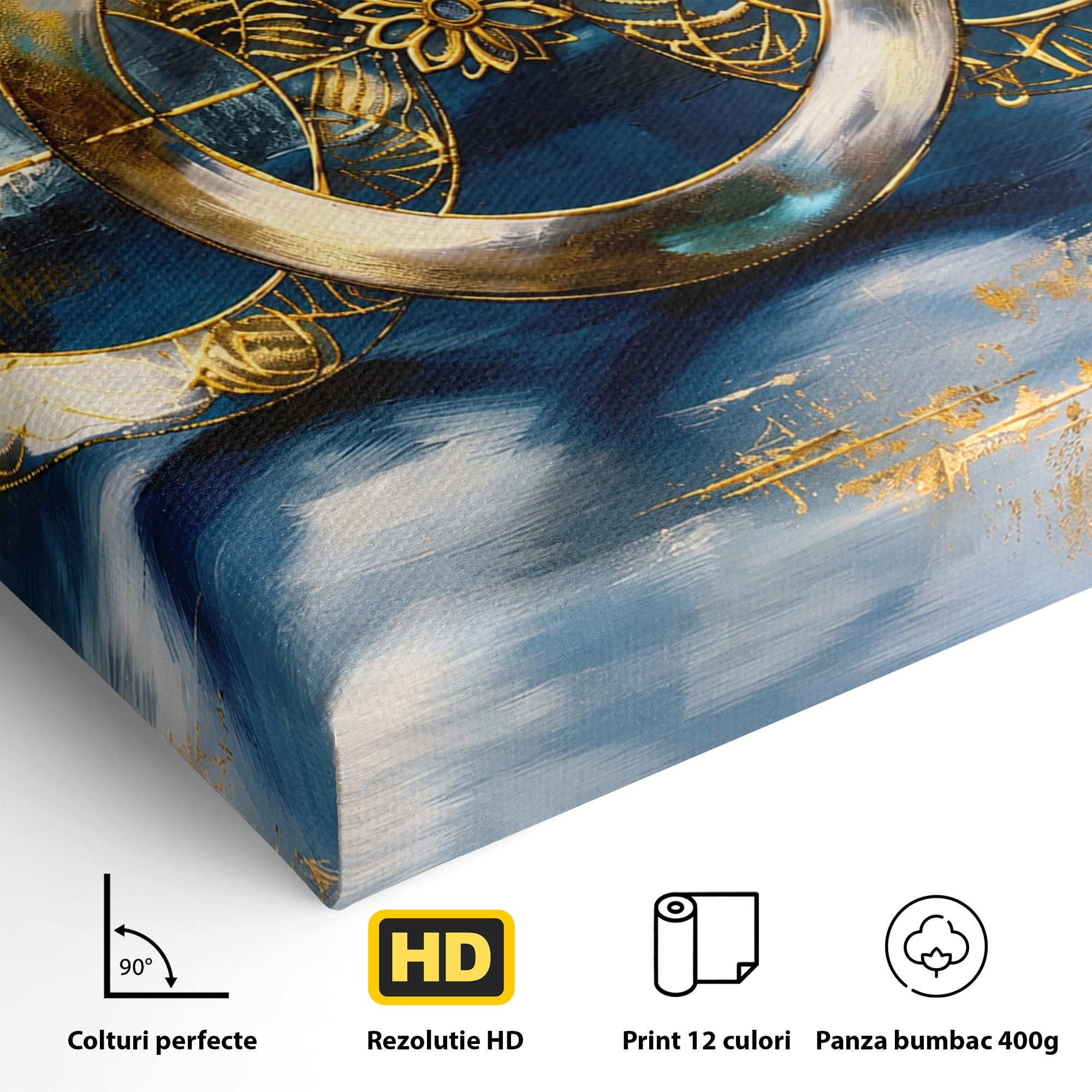 Tablou Canvas Premium LuxCanva® C1399, Cercuri Aurii Abstracte, Abstract, Cercuri, Auriu, Modern, Living, Culori Vibrante
