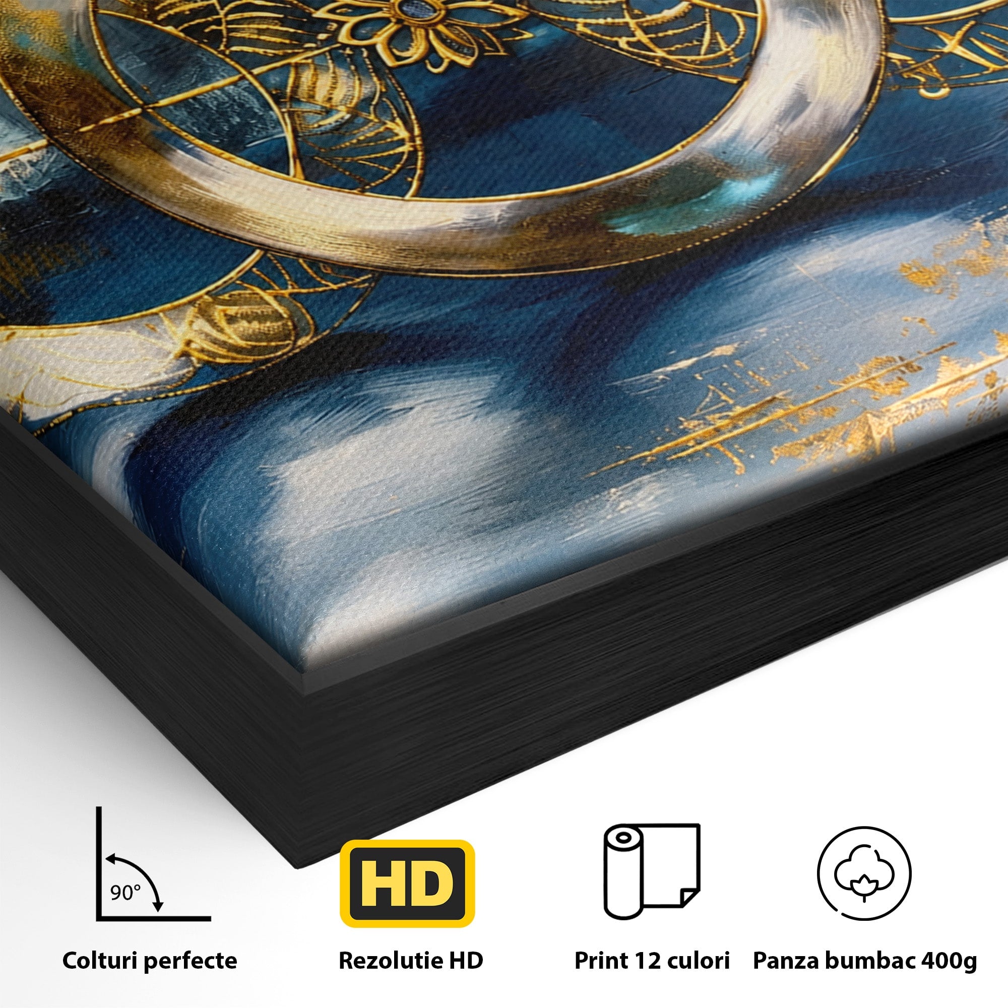 Tablou Canvas Premium LuxCanva® C1399, Cercuri Aurii Abstracte, Abstract, Cercuri, Auriu, Modern, Living, Culori Vibrante
