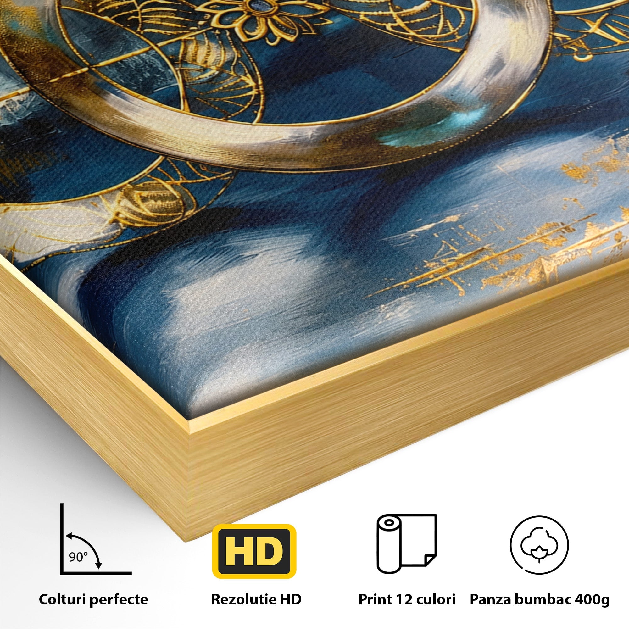 Tablou Canvas Premium LuxCanva® C1399, Cercuri Aurii Abstracte, Abstract, Cercuri, Auriu, Modern, Living, Culori Vibrante