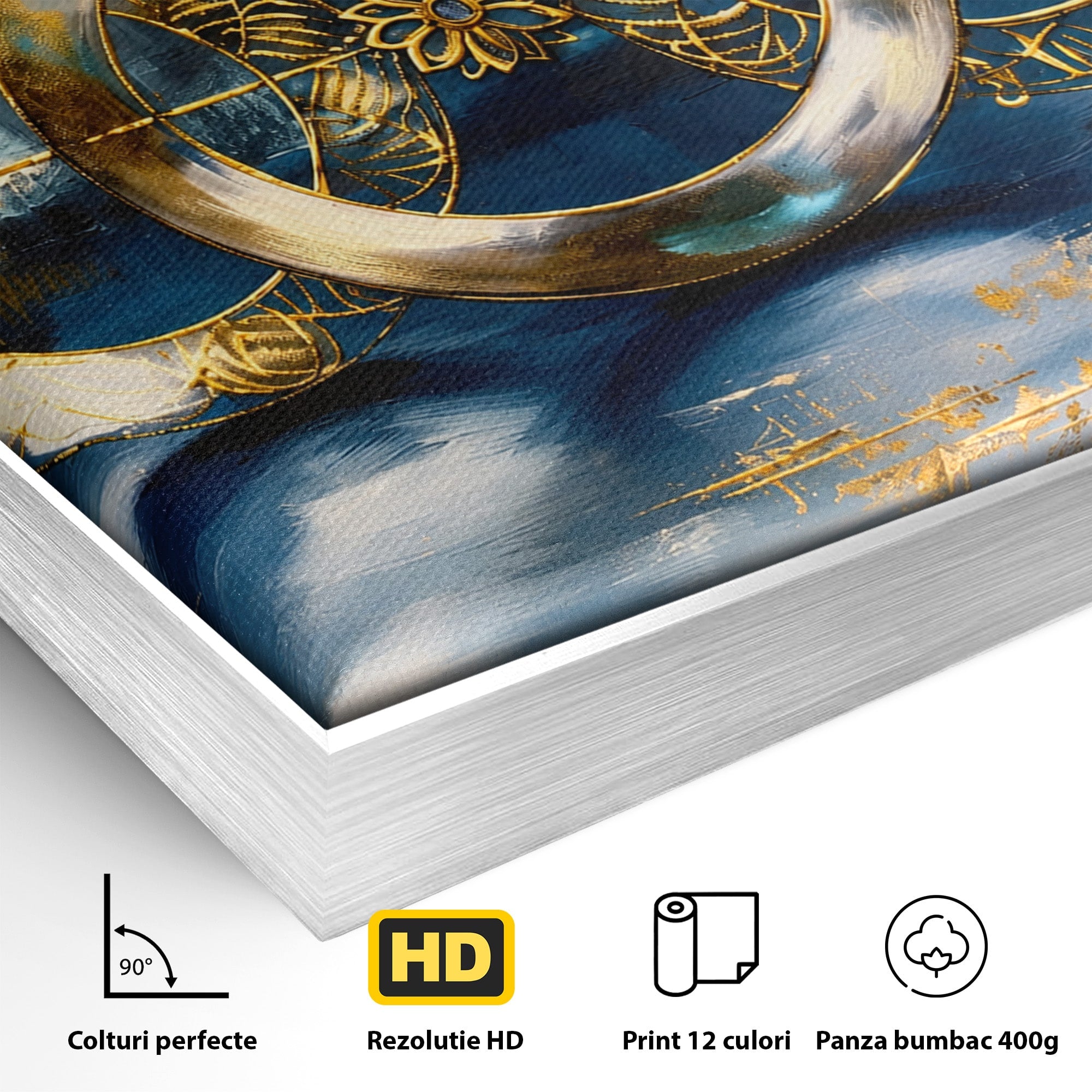 Tablou Canvas Premium LuxCanva® C1399, Cercuri Aurii Abstracte, Abstract, Cercuri, Auriu, Modern, Living, Culori Vibrante