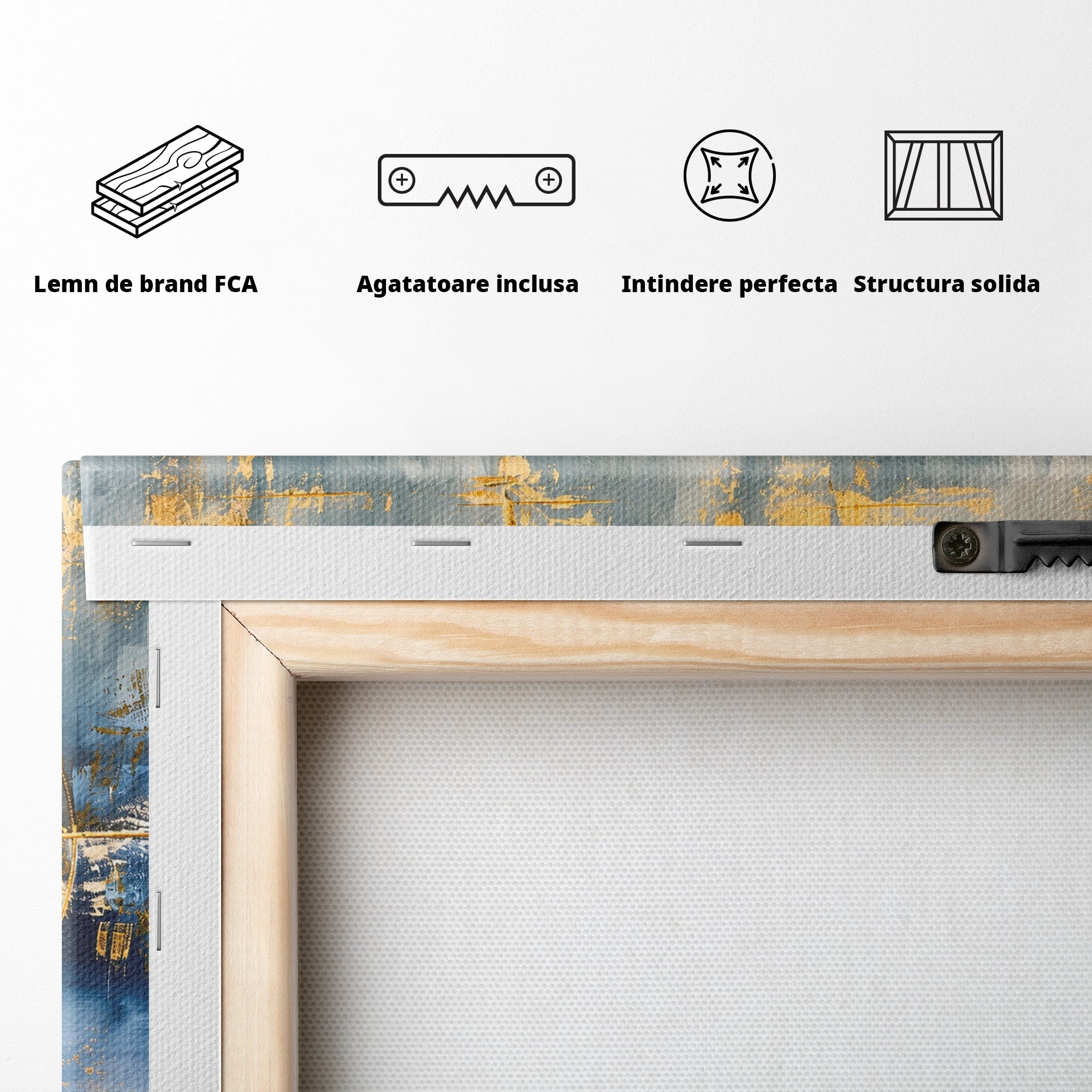 Tablou Canvas Premium LuxCanva® C1399, Cercuri Aurii Abstracte, Abstract, Cercuri, Auriu, Modern, Living, Culori Vibrante