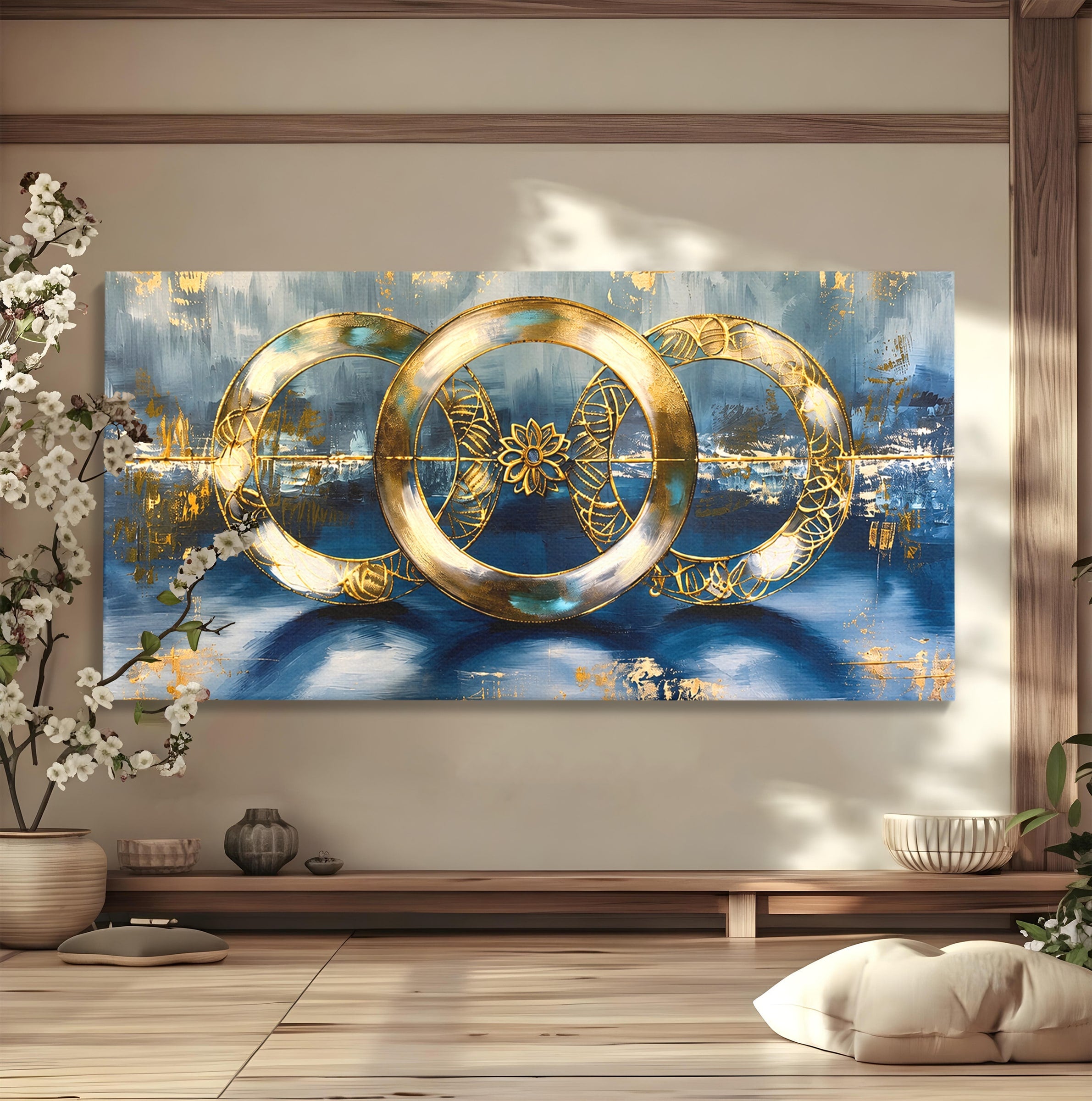 Tablou Canvas Premium LuxCanva® C1399, Cercuri Aurii Abstracte, Abstract, Cercuri, Auriu, Modern, Living, Culori Vibrante