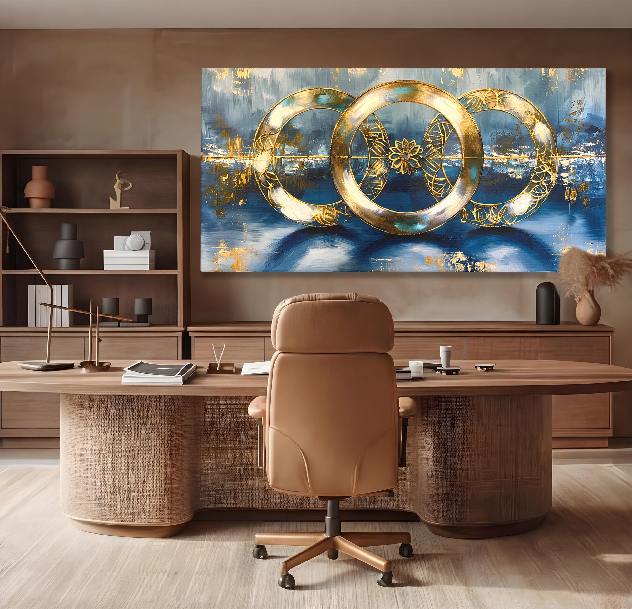 Tablou Canvas Premium LuxCanva® C1399, Cercuri Aurii Abstracte, Abstract, Cercuri, Auriu, Modern, Living, Culori Vibrante