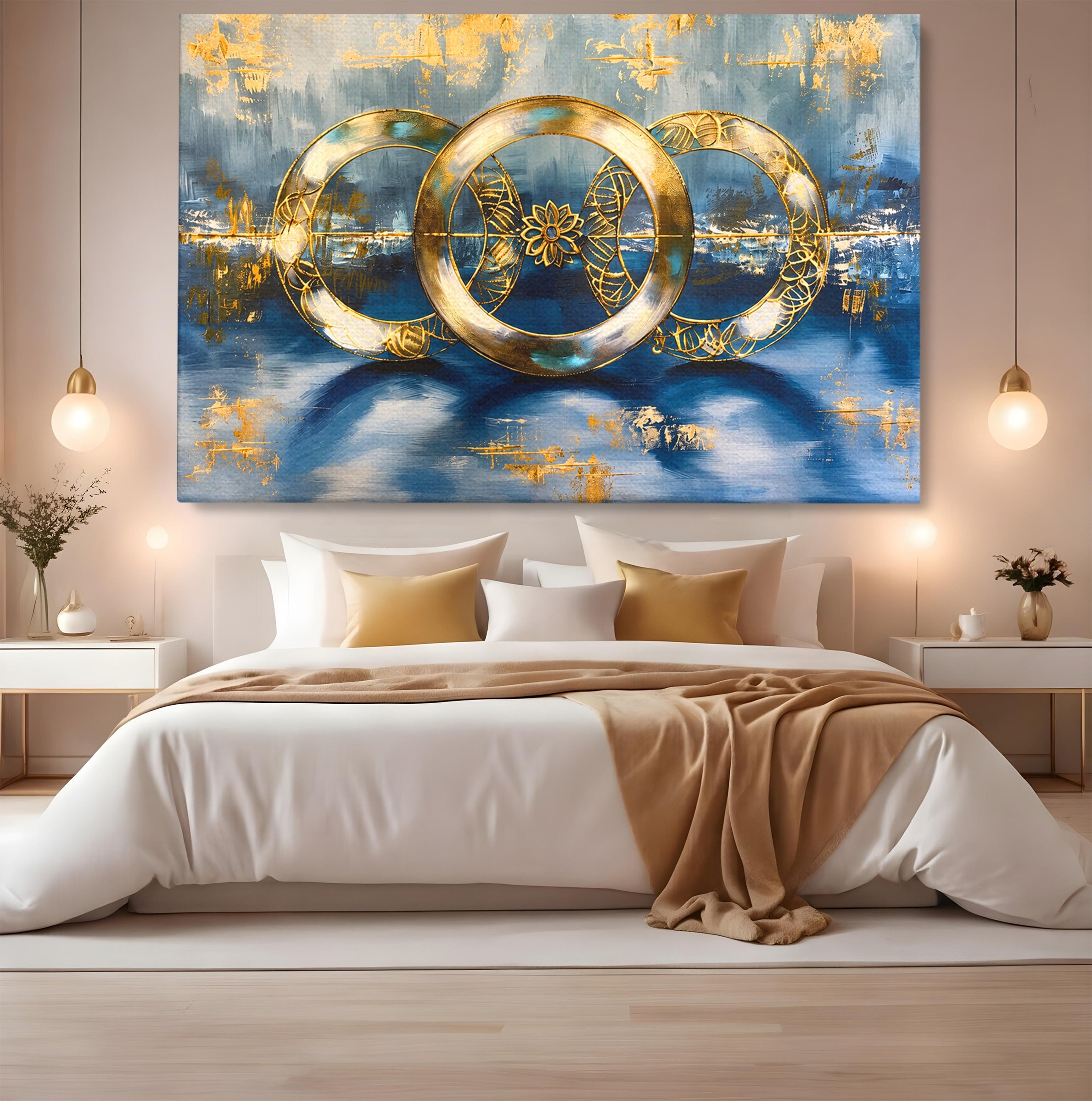 Tablou Canvas Premium LuxCanva® C1399, Cercuri Aurii Abstracte, Abstract, Cercuri, Auriu, Modern, Living, Culori Vibrante