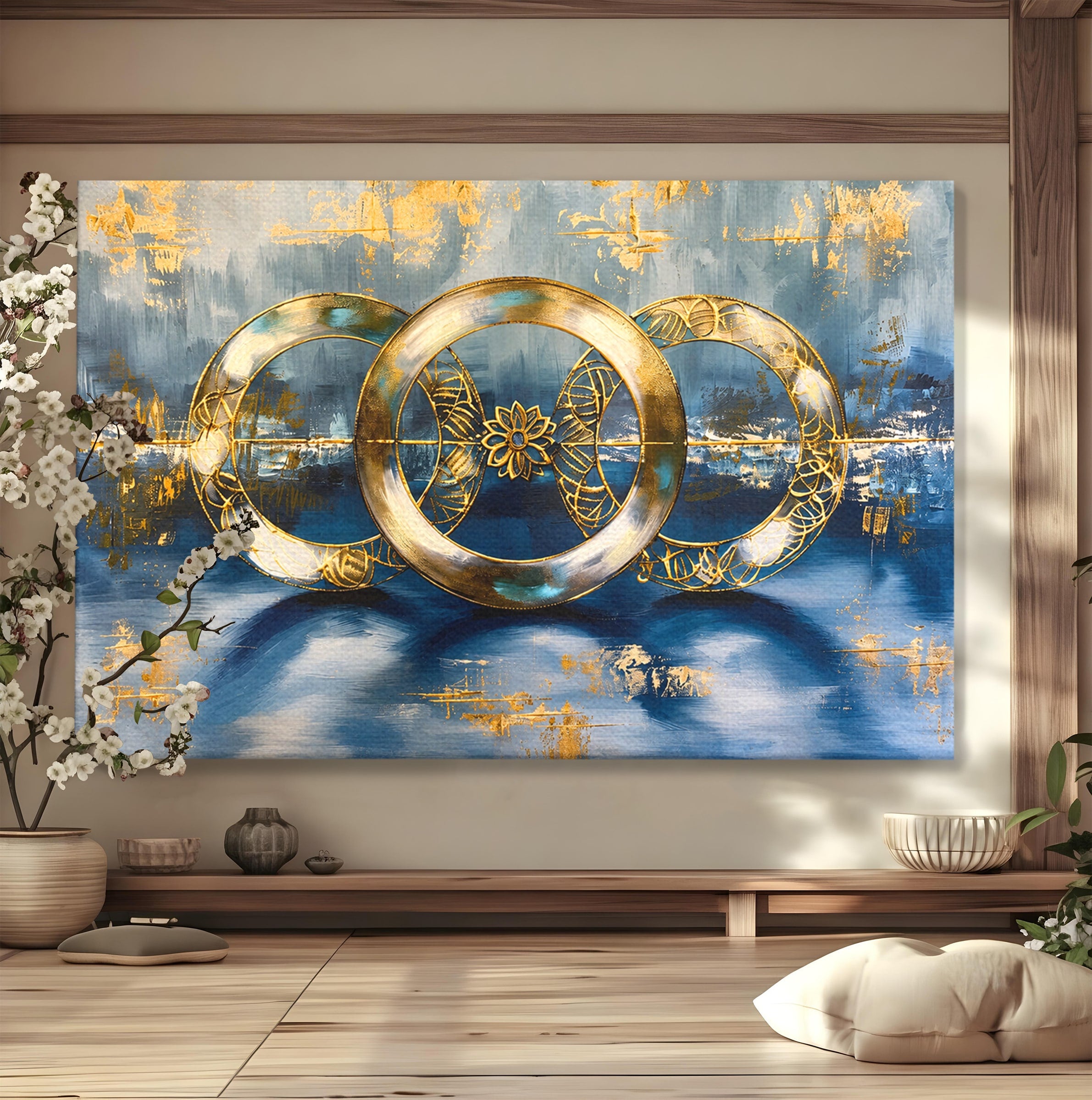 Tablou Canvas Premium LuxCanva® C1399, Cercuri Aurii Abstracte, Abstract, Cercuri, Auriu, Modern, Living, Culori Vibrante