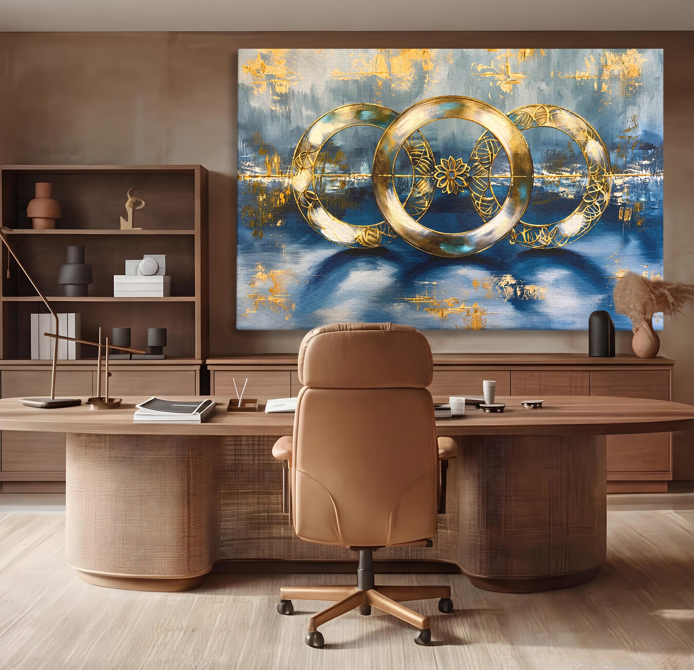 Tablou Canvas Premium LuxCanva® C1399, Cercuri Aurii Abstracte, Abstract, Cercuri, Auriu, Modern, Living, Culori Vibrante