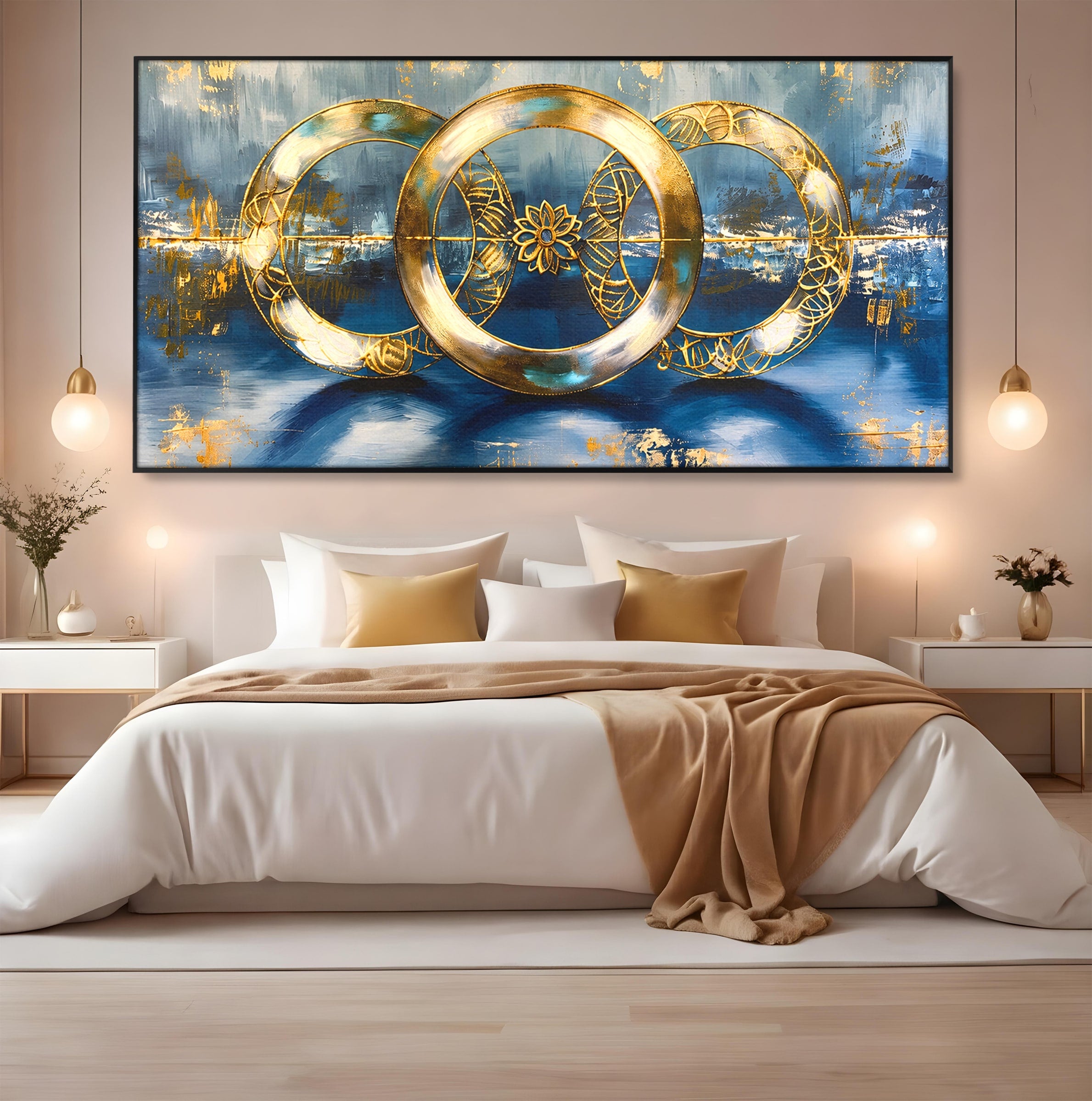Tablou Canvas Premium LuxCanva® C1399, Cercuri Aurii Abstracte, Abstract, Cercuri, Auriu, Modern, Living, Culori Vibrante