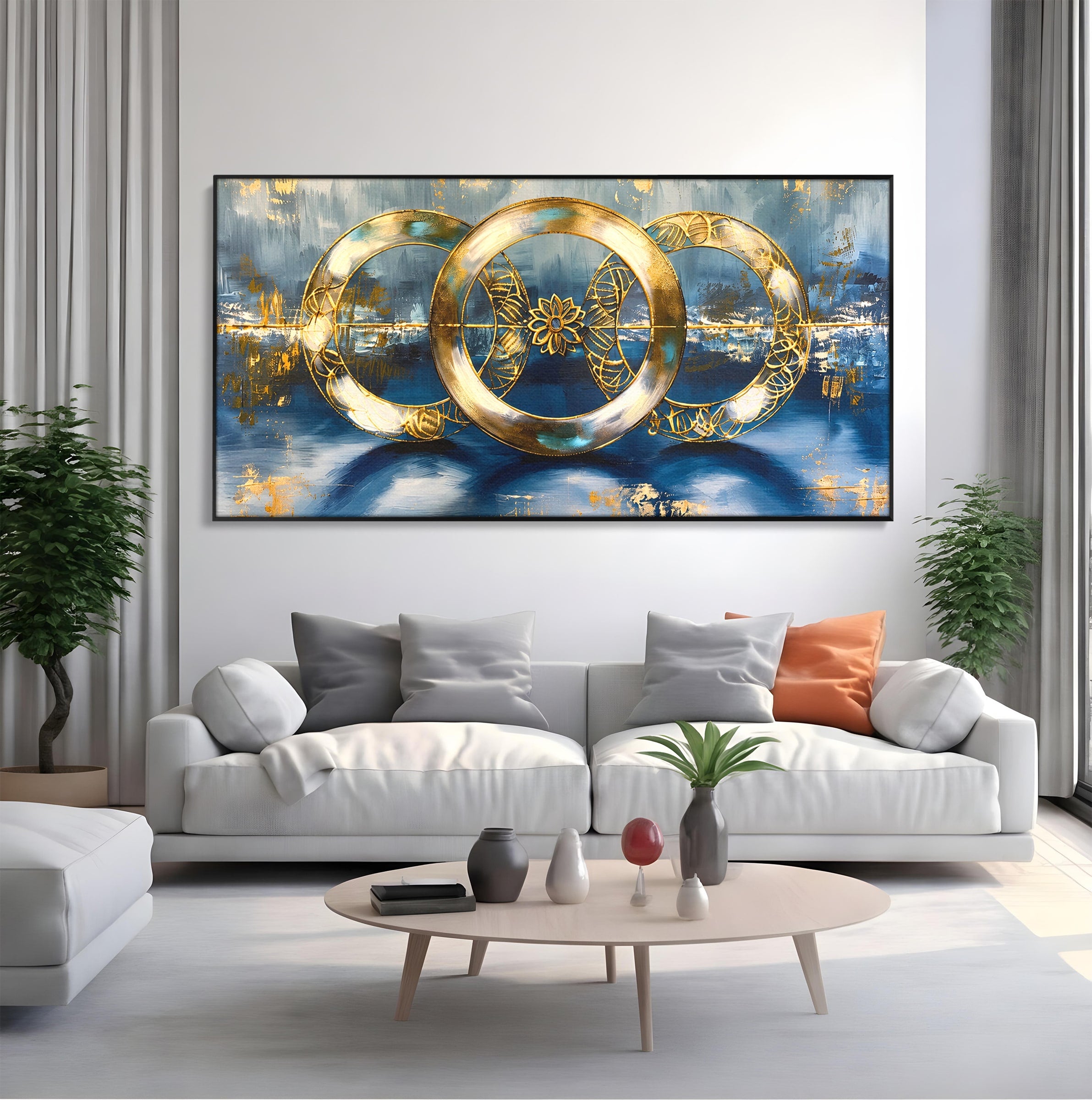 Tablou Canvas Premium LuxCanva® C1399, Cercuri Aurii Abstracte, Abstract, Cercuri, Auriu, Modern, Living, Culori Vibrante