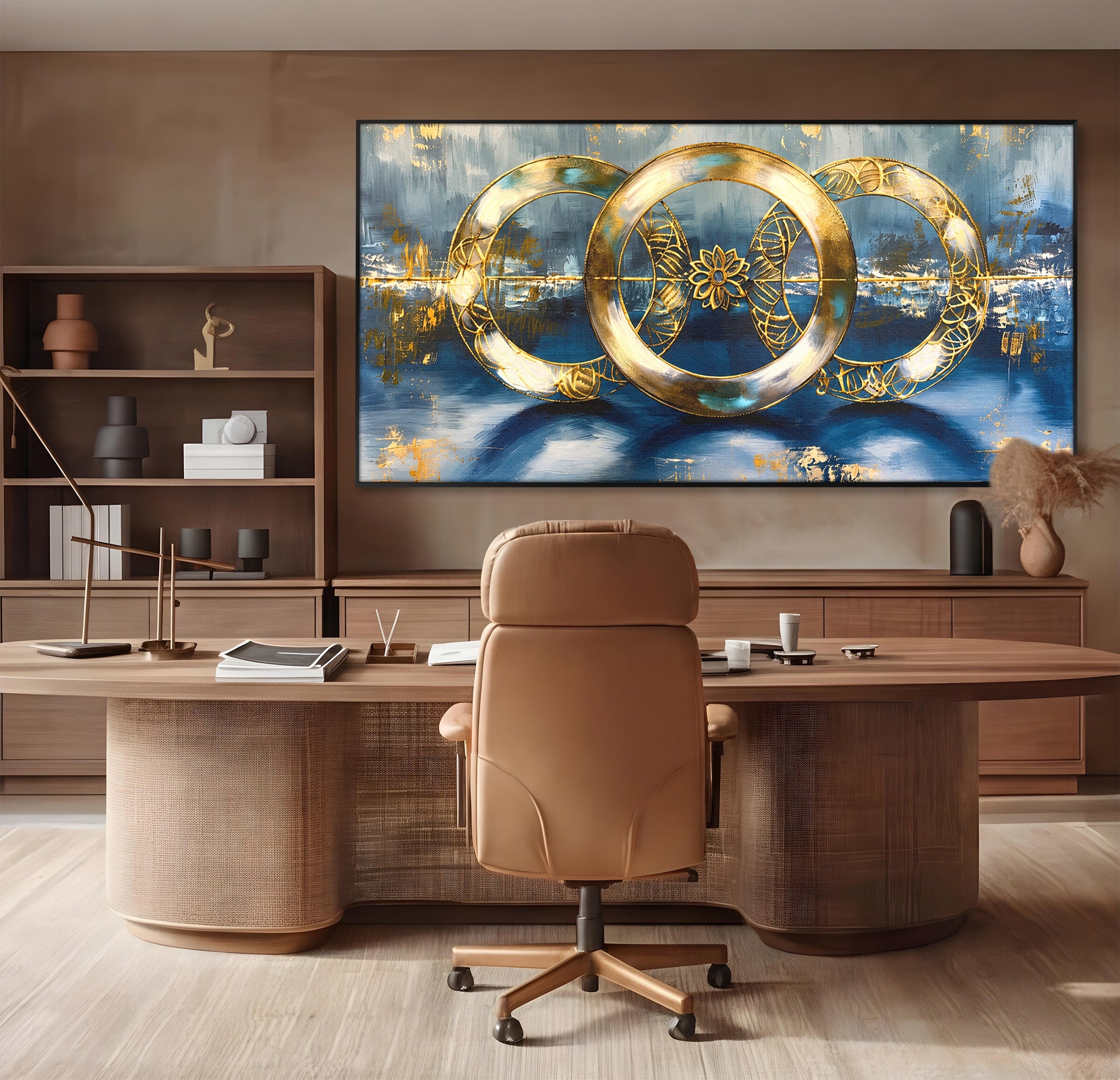 Tablou Canvas Premium LuxCanva® C1399, Cercuri Aurii Abstracte, Abstract, Cercuri, Auriu, Modern, Living, Culori Vibrante