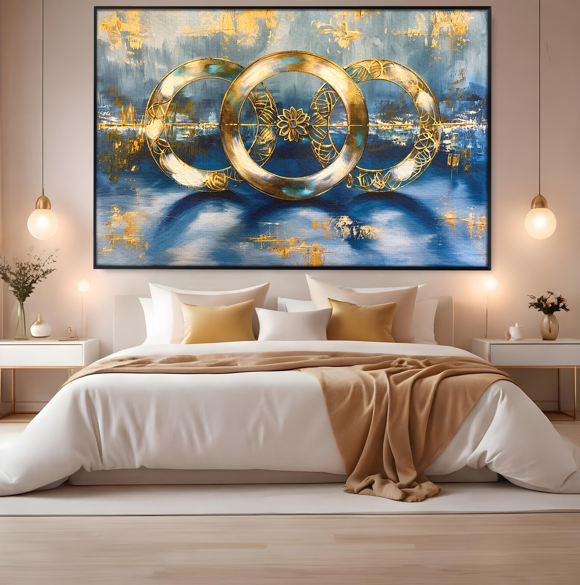 Tablou Canvas Premium LuxCanva® C1399, Cercuri Aurii Abstracte, Abstract, Cercuri, Auriu, Modern, Living, Culori Vibrante