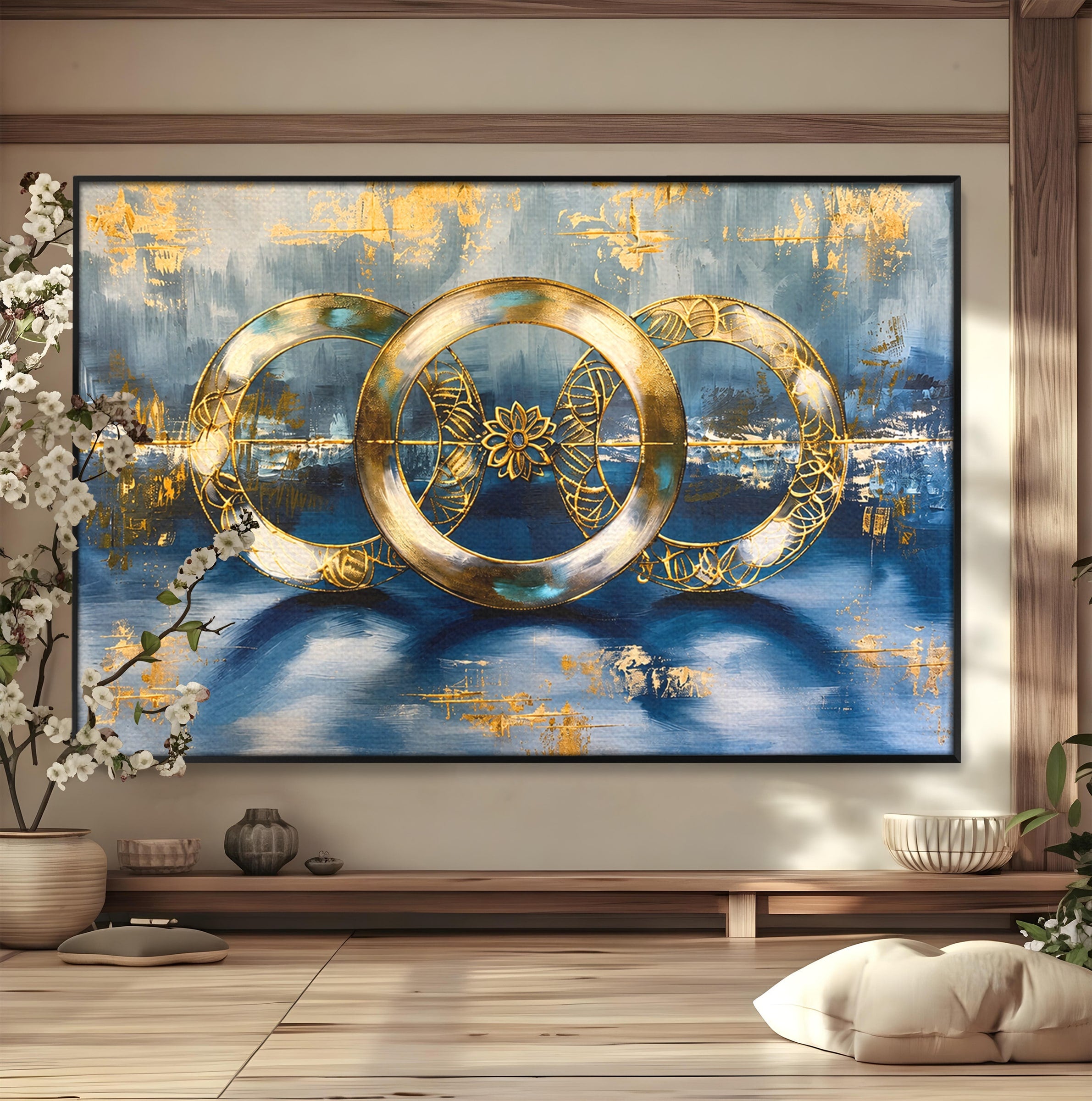 Tablou Canvas Premium LuxCanva® C1399, Cercuri Aurii Abstracte, Abstract, Cercuri, Auriu, Modern, Living, Culori Vibrante