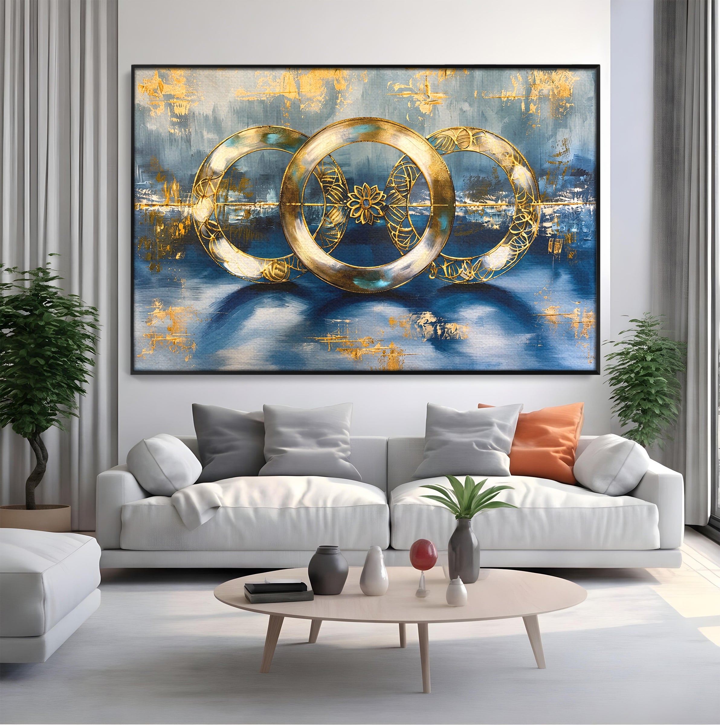 Tablou Canvas Premium LuxCanva® C1399, Cercuri Aurii Abstracte, Abstract, Cercuri, Auriu, Modern, Living, Culori Vibrante