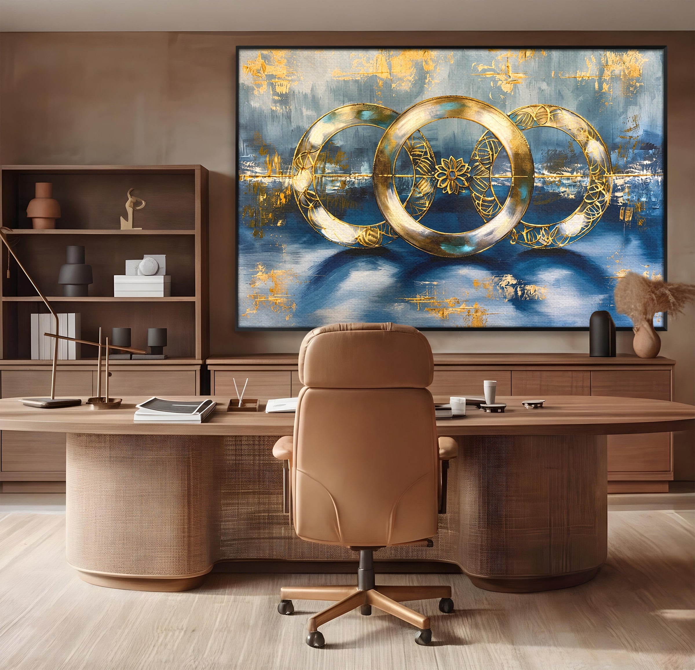Tablou Canvas Premium LuxCanva® C1399, Cercuri Aurii Abstracte, Abstract, Cercuri, Auriu, Modern, Living, Culori Vibrante