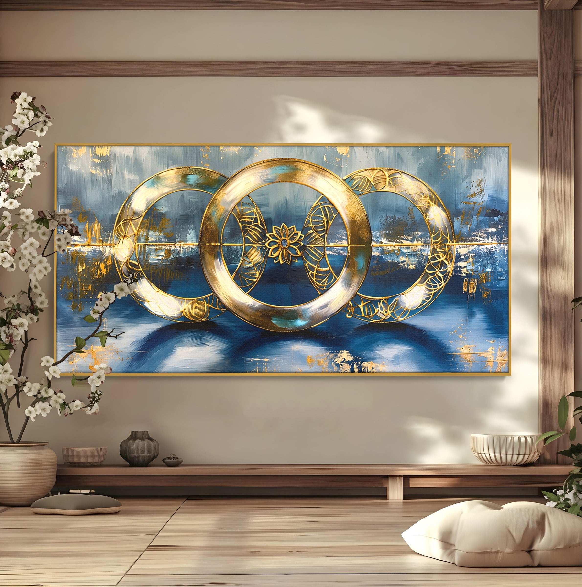 Tablou Canvas Premium LuxCanva® C1399, Cercuri Aurii Abstracte, Abstract, Cercuri, Auriu, Modern, Living, Culori Vibrante